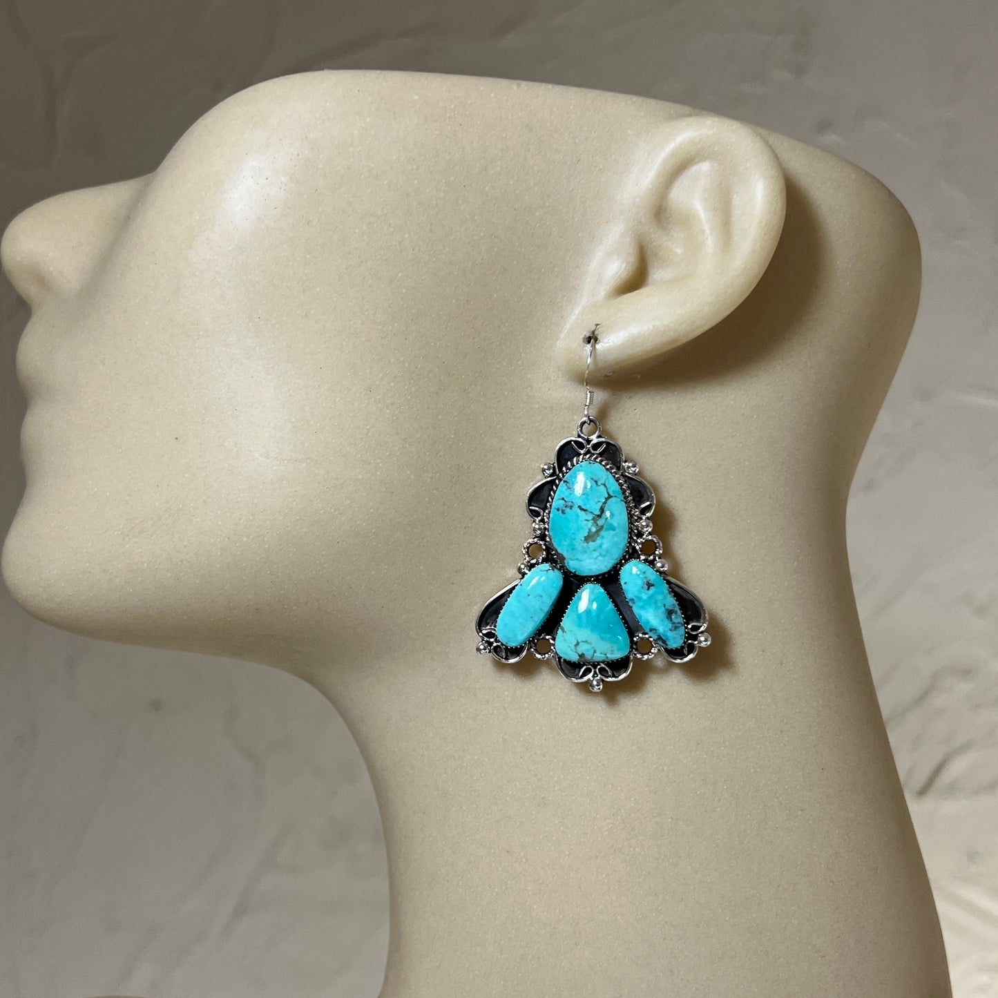 Large Turquoise cluster earrings sterling silver Charlene Yazzie Navajo handmade 698