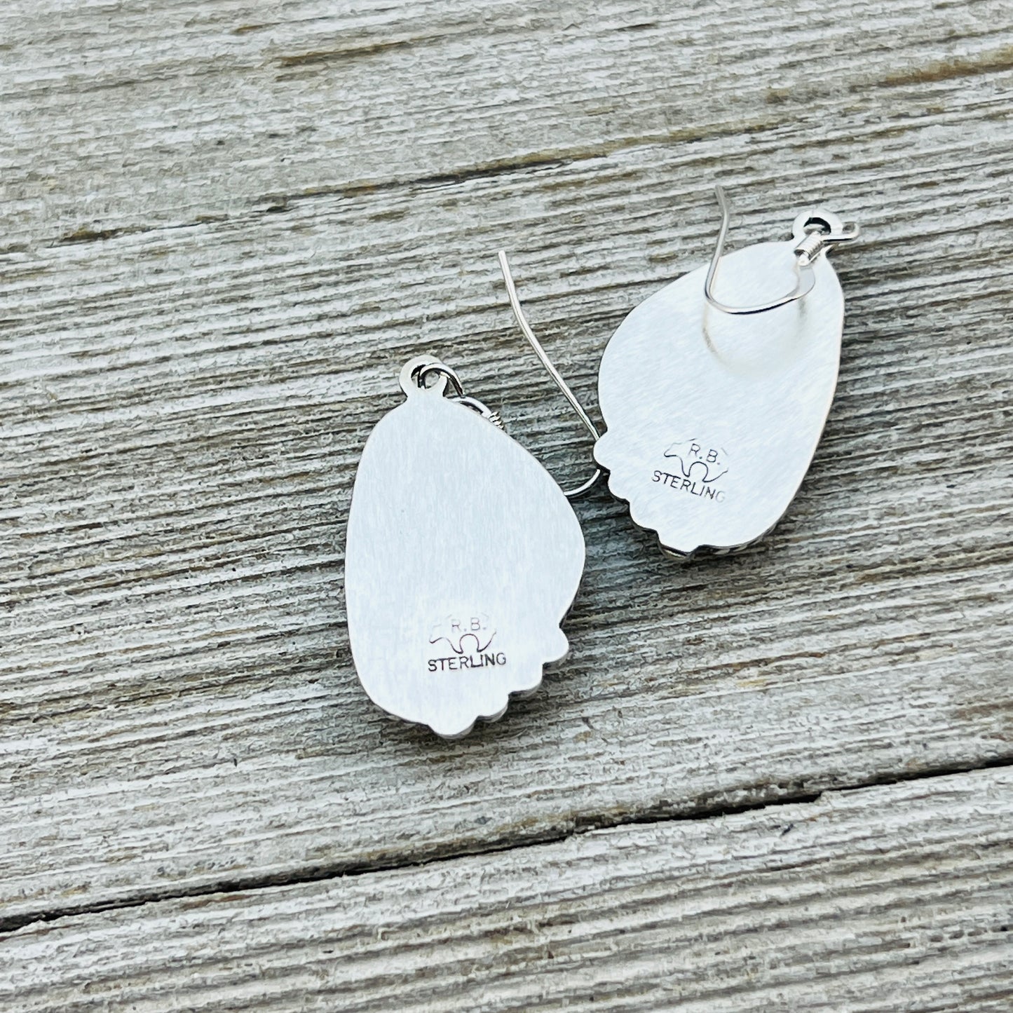 White Buffalo stone dangle earrings sterling silver Sharon McCarthy Navajo ER48