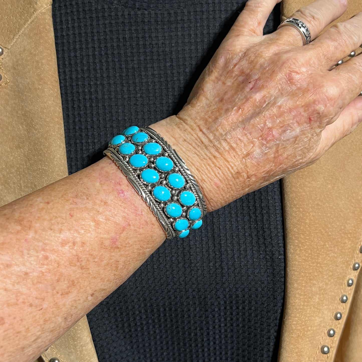6 1/2" Blue Kingman Turquoise cuff bracelet sterling silver Jennifer Calliditto BR6
