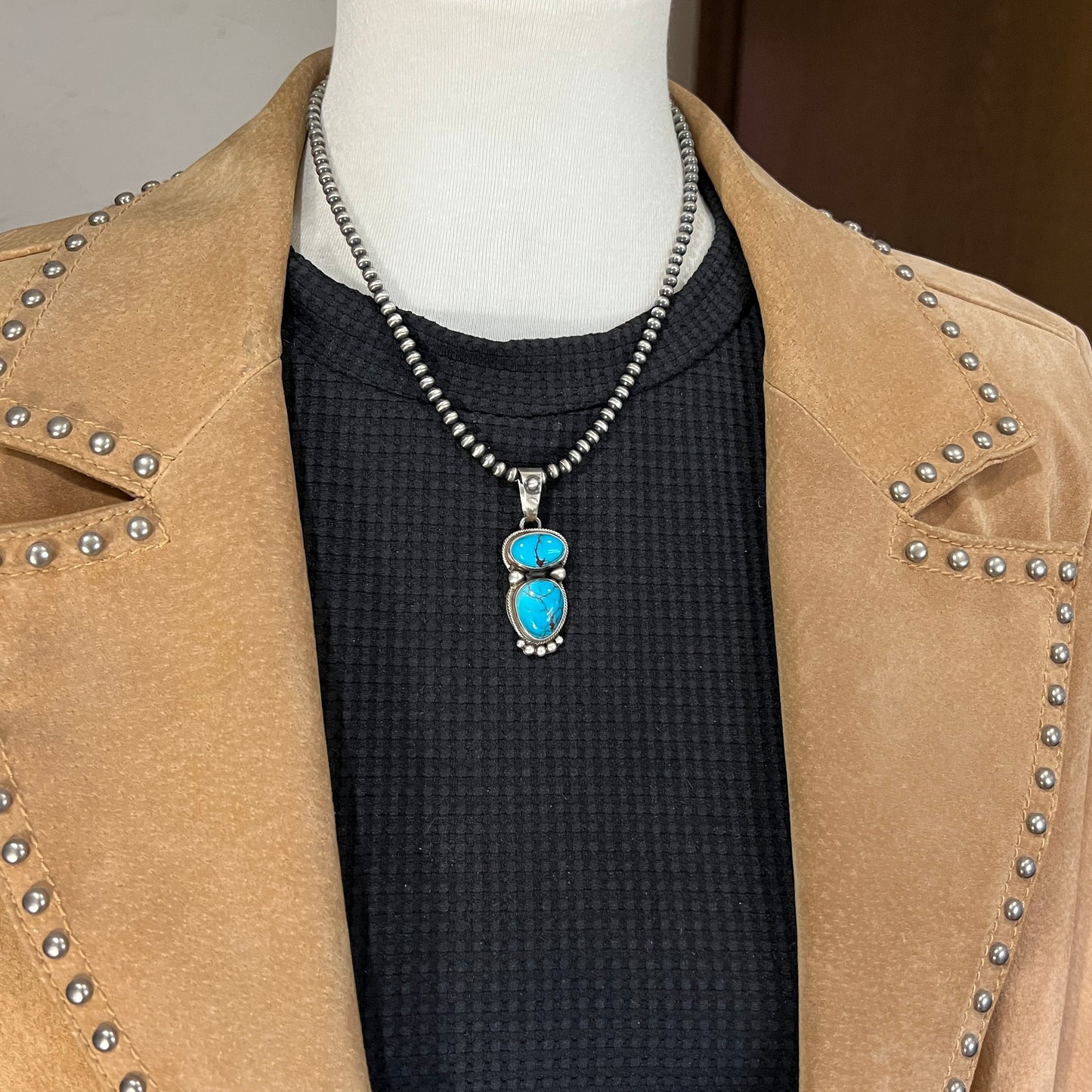 Egyptian Turquoise sterling silver pendant 3 Navajo Kathleen Livingston