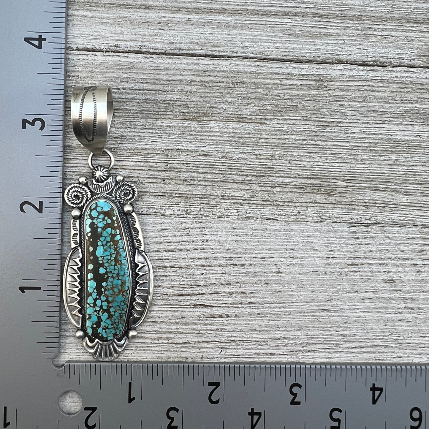 Natural #8 Turquoise sterling silver pendant Navajo Jackson Hoskie 2