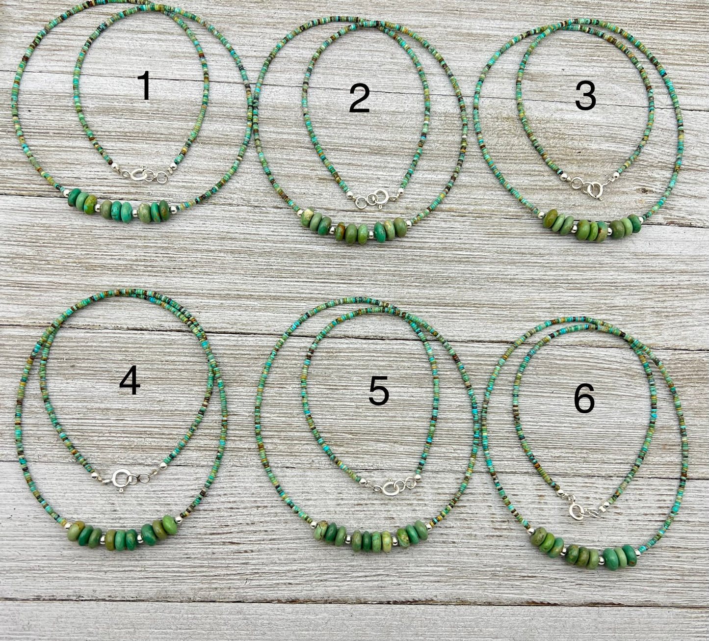 18 1/2" Green Kingman turquoise heishi necklace with rondelle beads Doreen Jake Navajo
