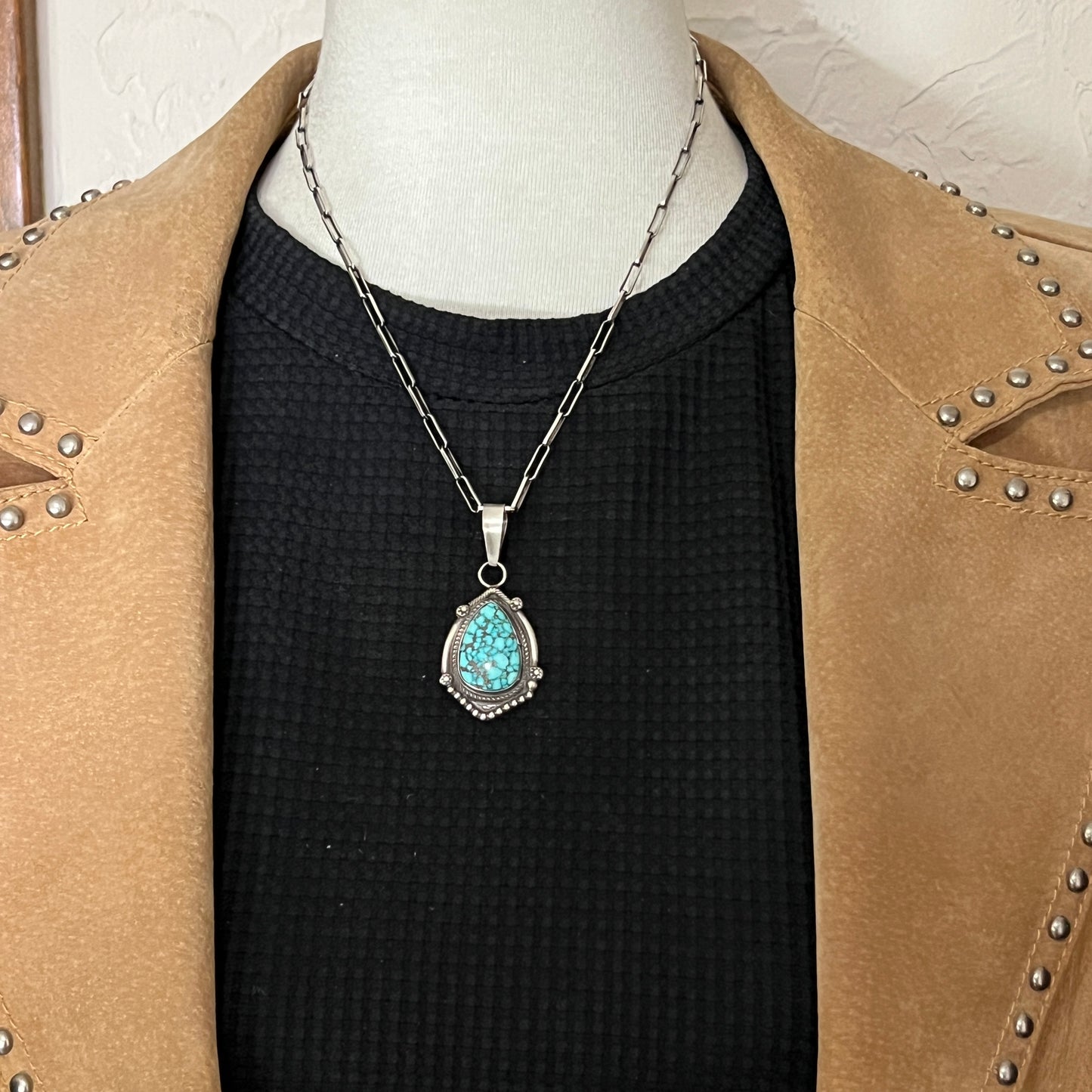 High Grade Kingman Spiderweb Turquoise pendant sterling silver Leslie Nez Navajo 793