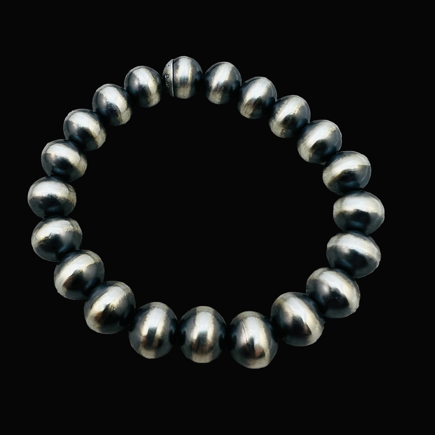 9mm round Handmade Navajo Pearls, beads, elastic, Stretch bracelet sterling silver 7" BR8