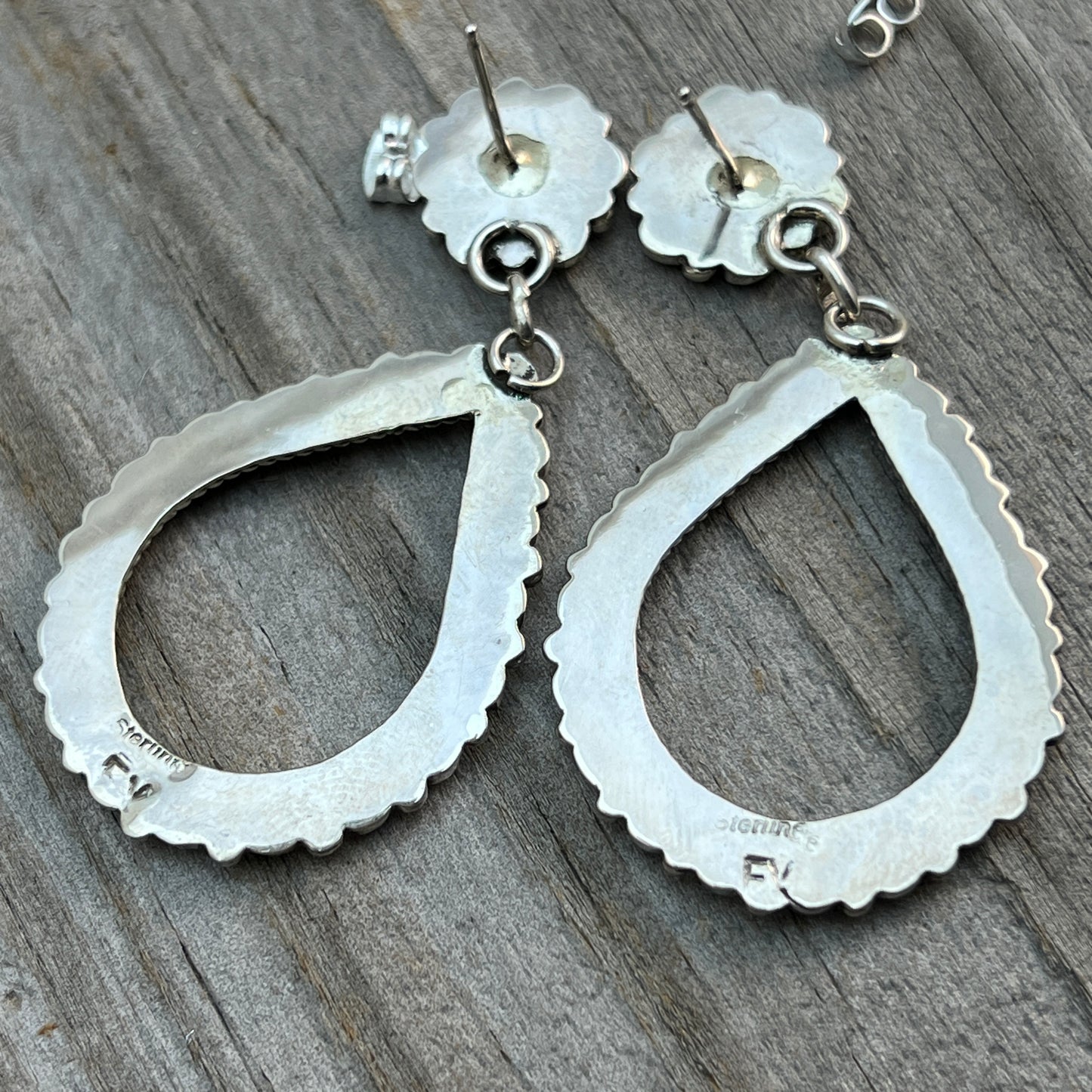 Green Turquoise snake eye dot earrings sterling silver Falencia Yazzie Navajo handmade 708