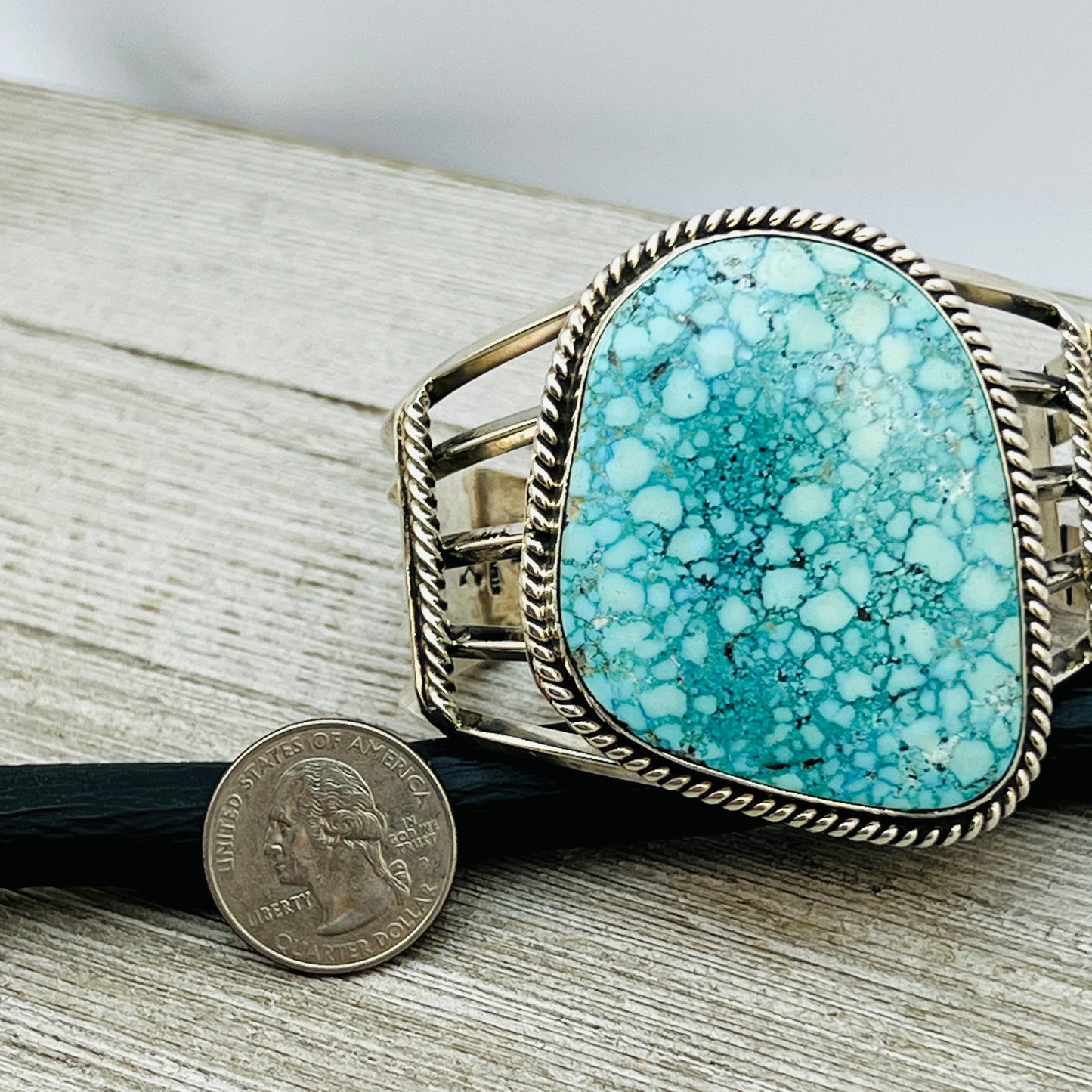 7" large Fox Turquoise Waterweb light blue Sterling Silver Melvin Jones BR34