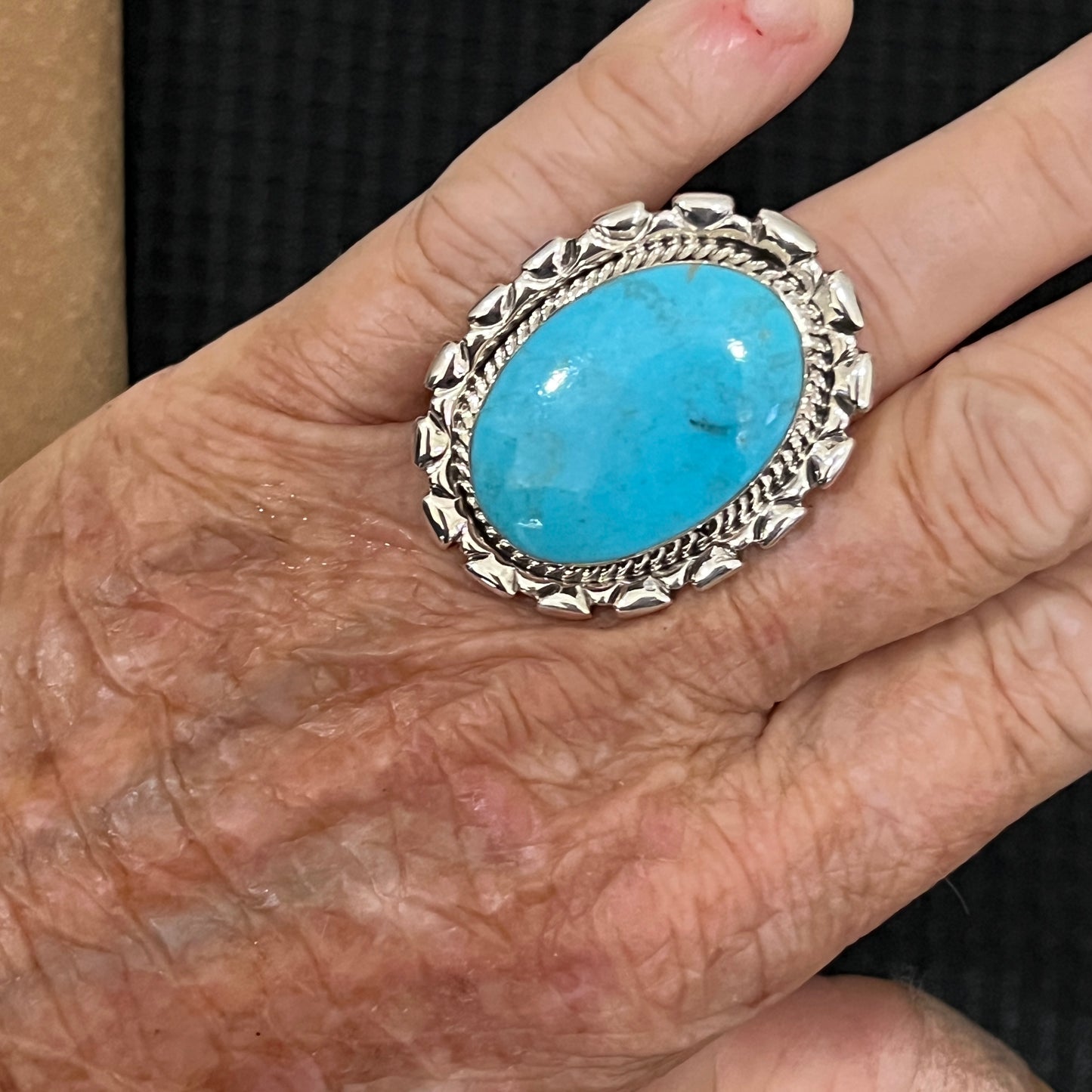 Size 10 Large stone Blue Kingman turquoise statement ring Sterling silver Navajo handmade