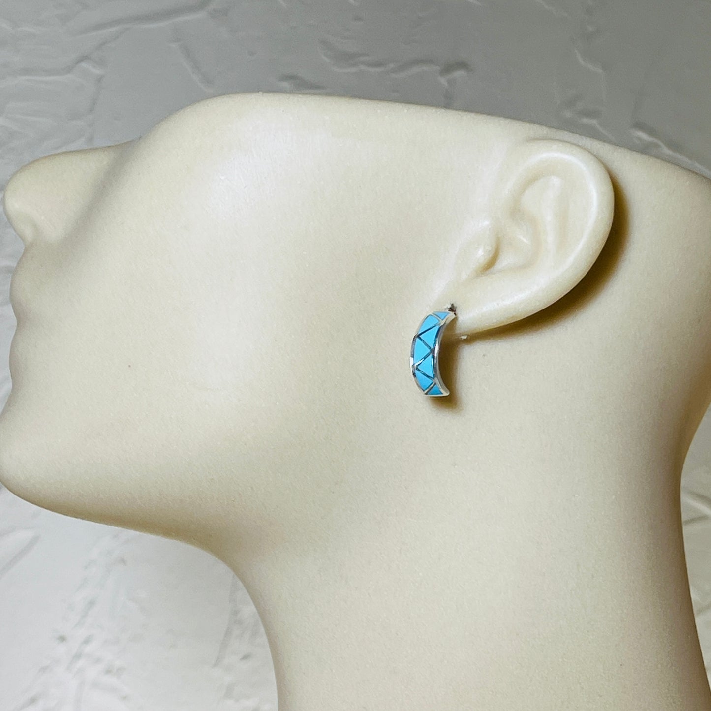 Small Turquoise inlay semi - hoop earrings Tina Haloo Zuni Sterling silver ER41