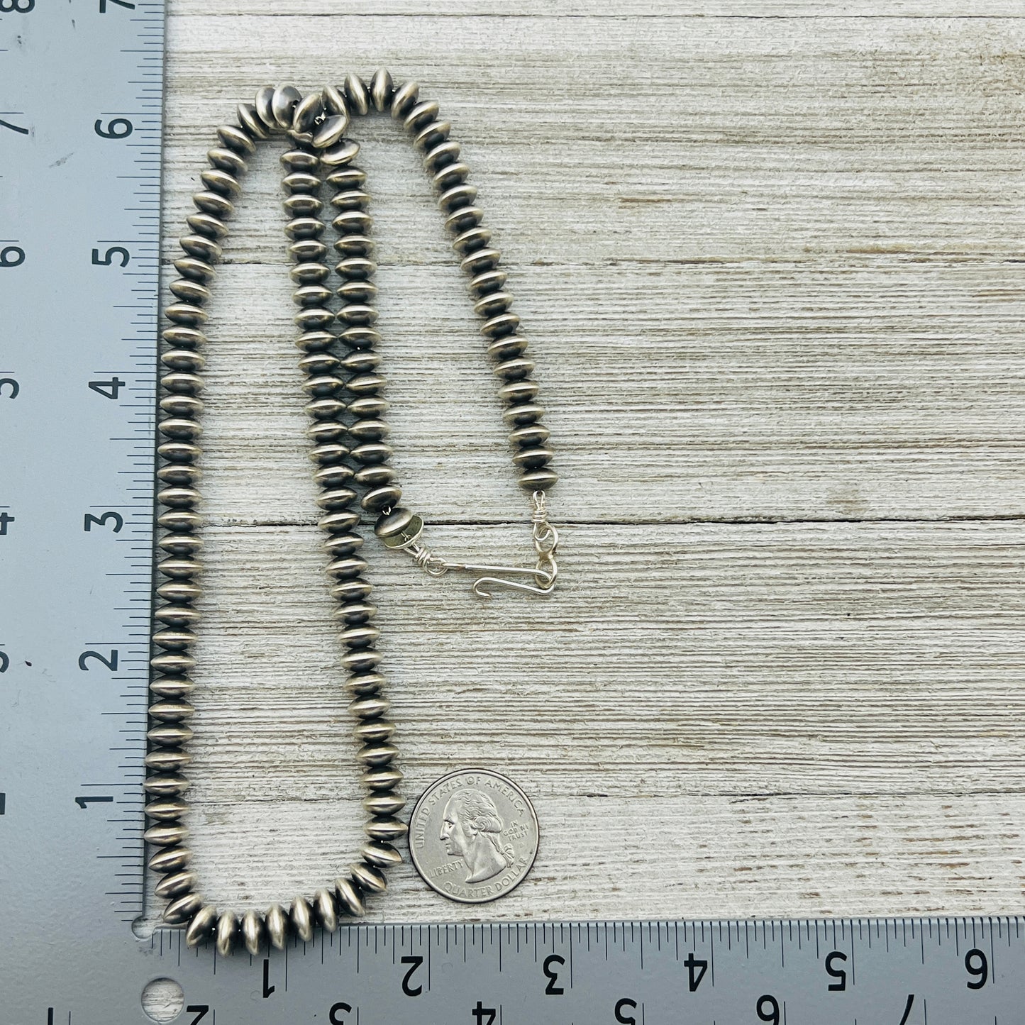 22" Sterling silver Navajo handmade 8mm saucer bead Pearl necklace Bryannen Halwood 695