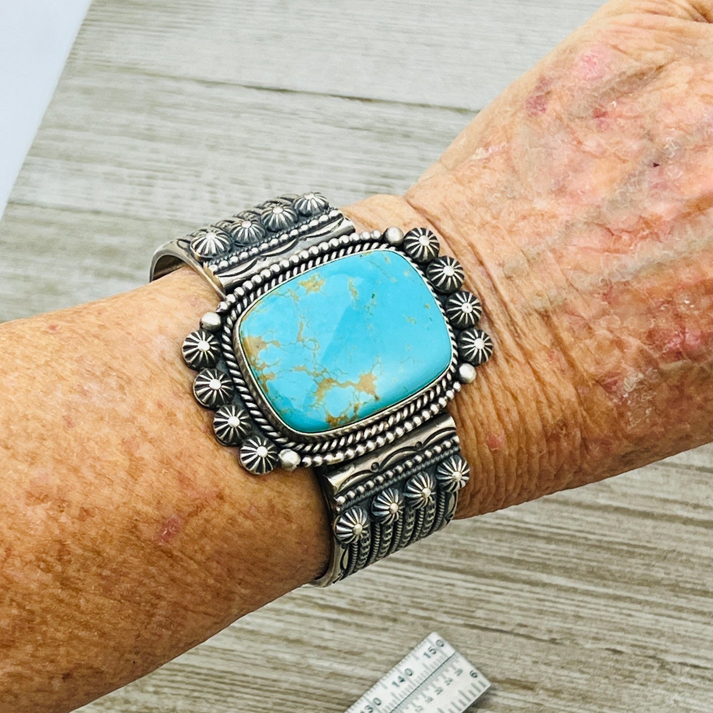 7" large #8 turquoise Sterling Silver Michael Calladitto statement cuff BR35