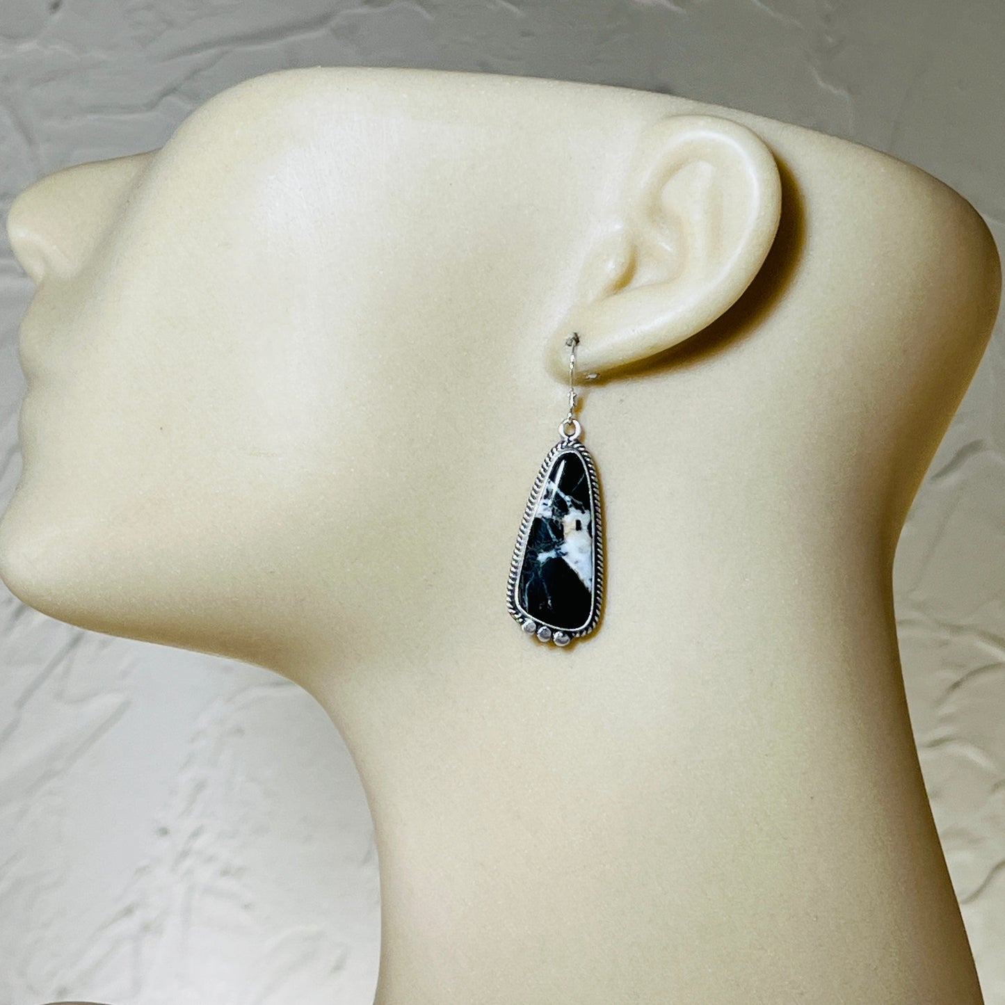 White Buffalo stone dangle earrings sterling silver Sharon McCarthy Navajo ER51