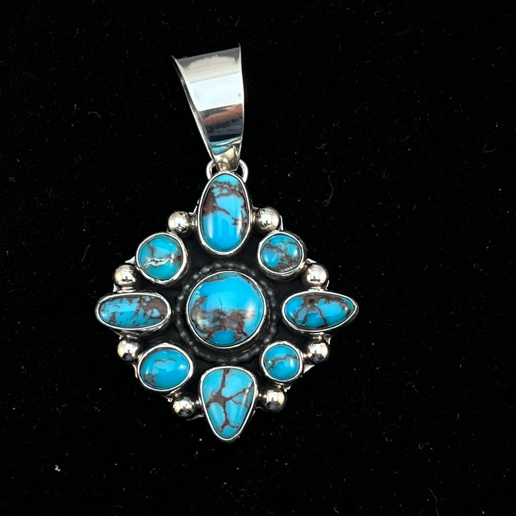 Egyptian Turquoise sterling silver Cluster pendant 2 Navajo Kathleen Livingston