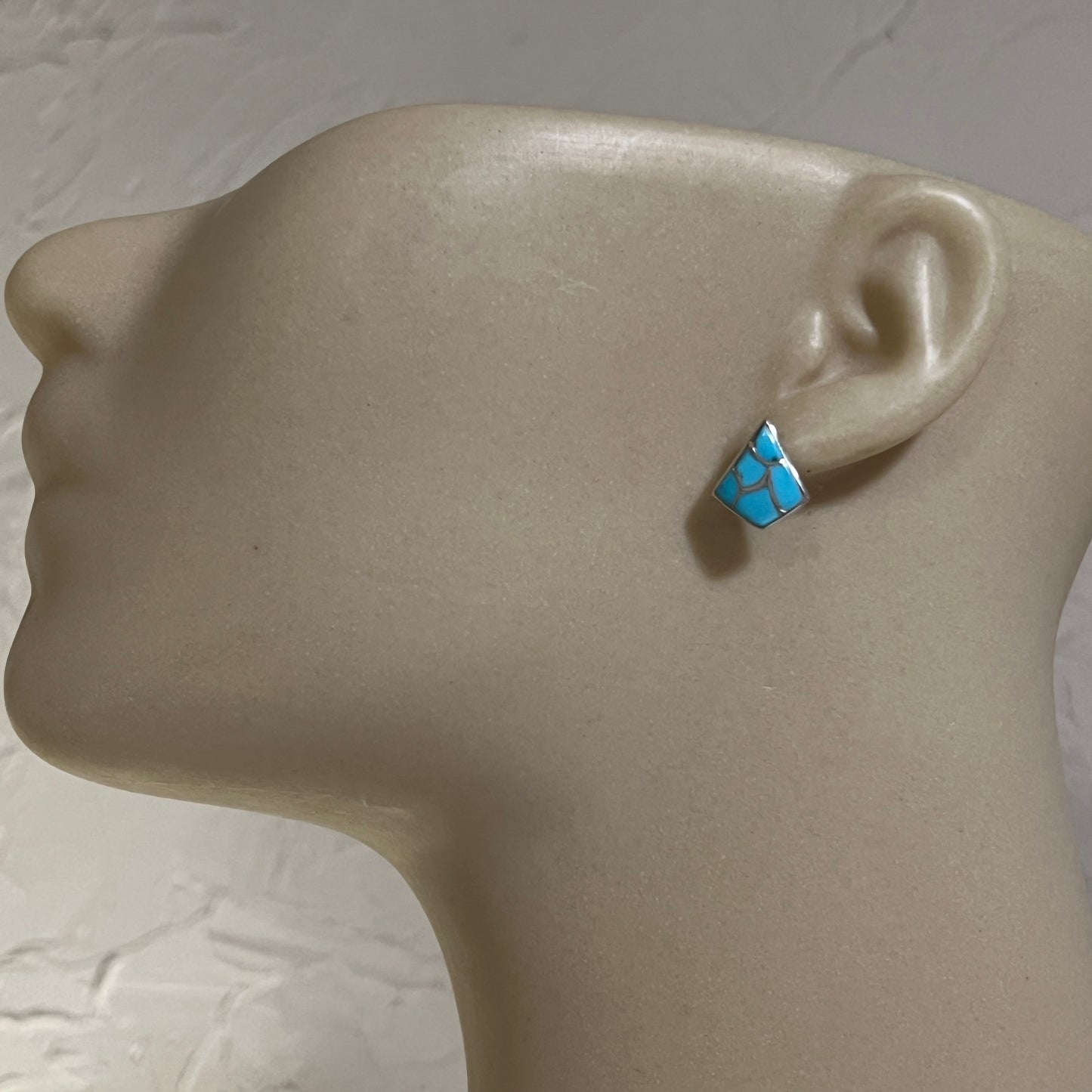 Small Zuni Fish scale inlay turquoise stud post earrings, Orena Leekya 6
