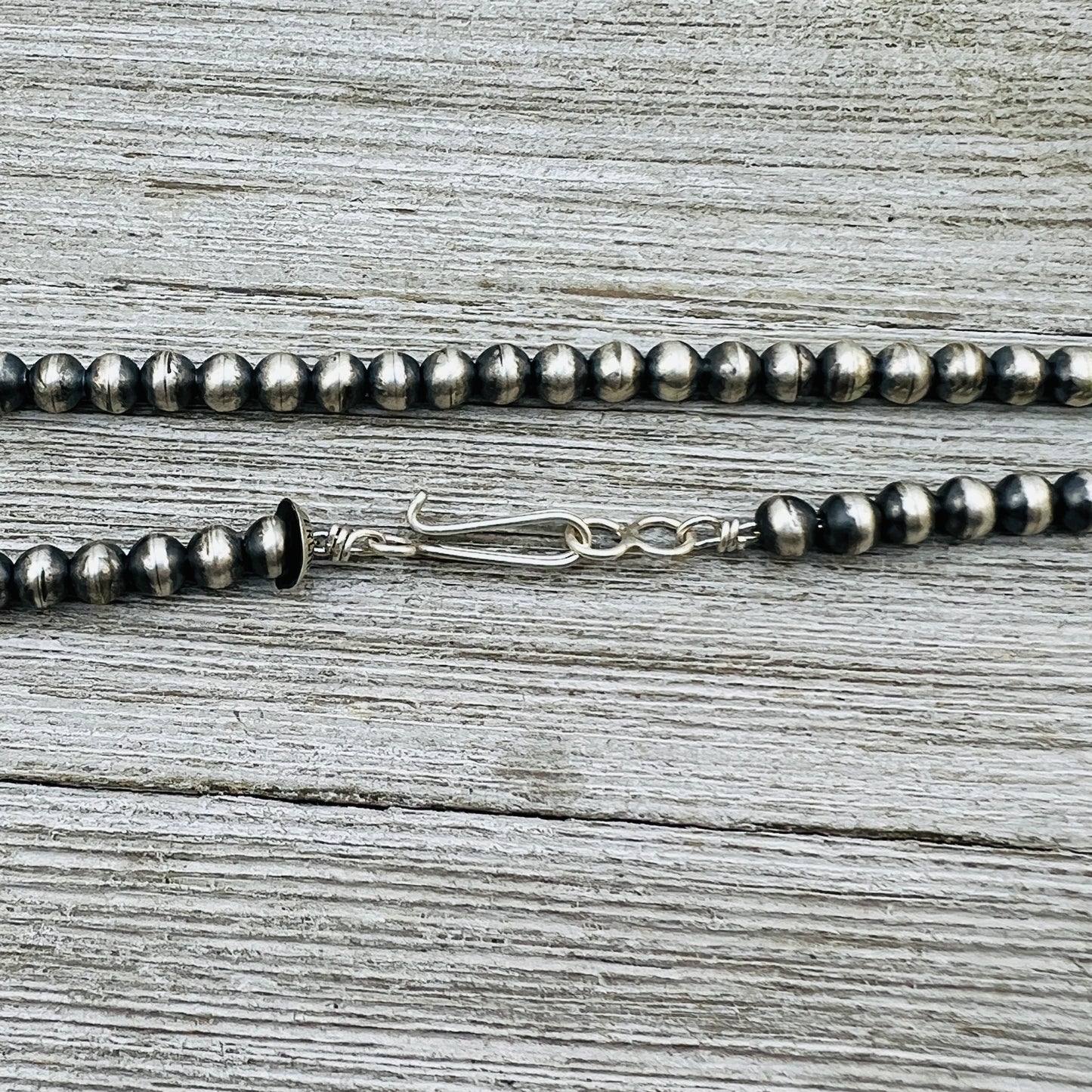 16" Sterling silver Navajo handmade 6mm round bead Pearl necklace Dorinda Mariano signed