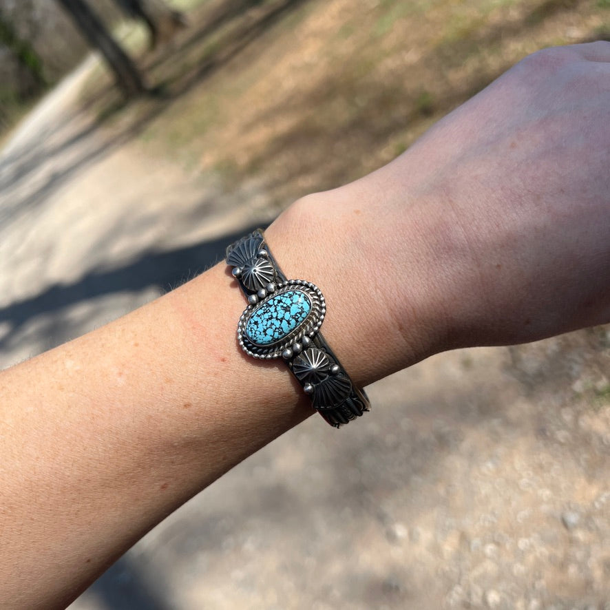 Kingman Black web spiderweb turquoise Bracelet Michael Calladitto Heavy made