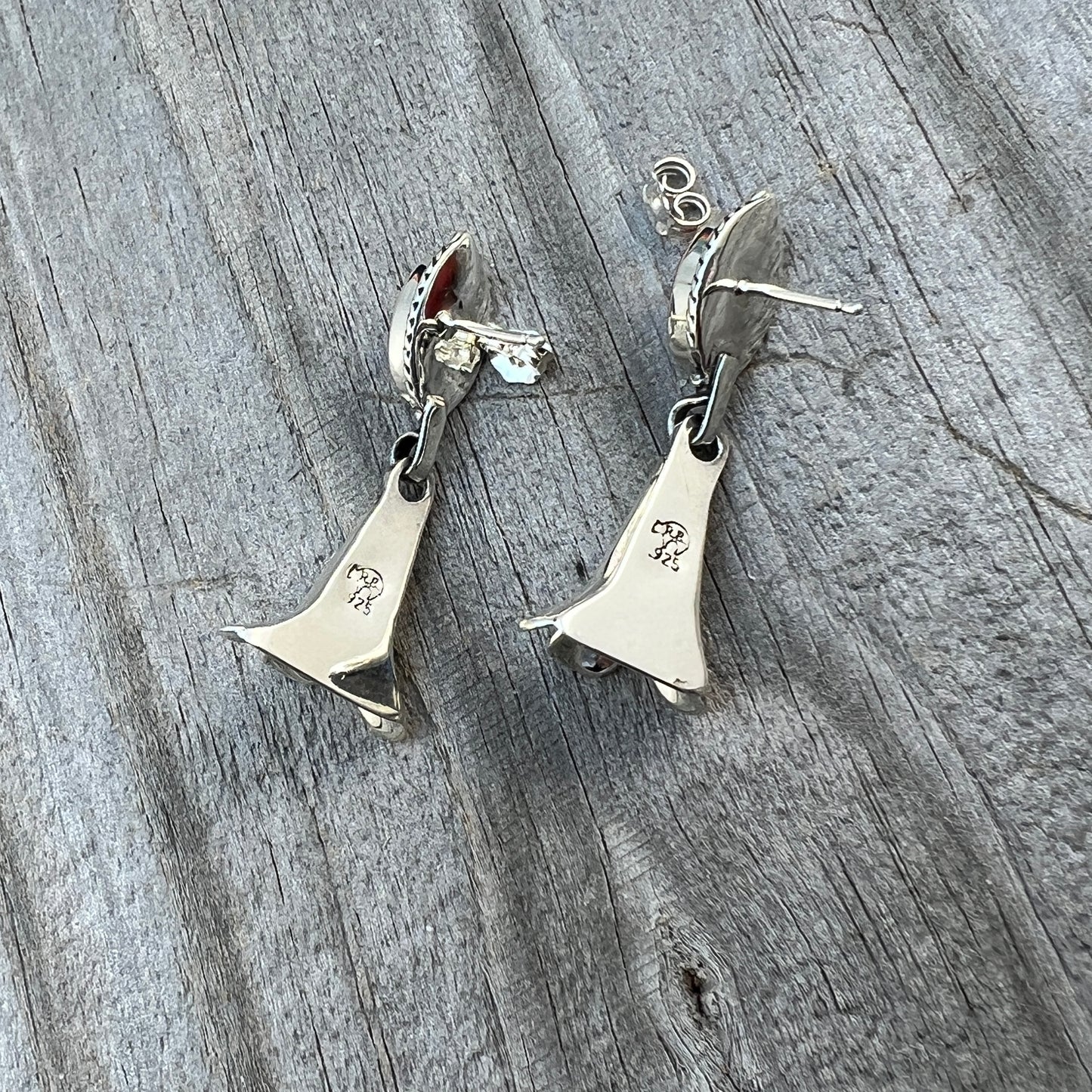 Orange Spiny Squash Blossom dangle earrings sterling silver turquoise Sheena Jack 700