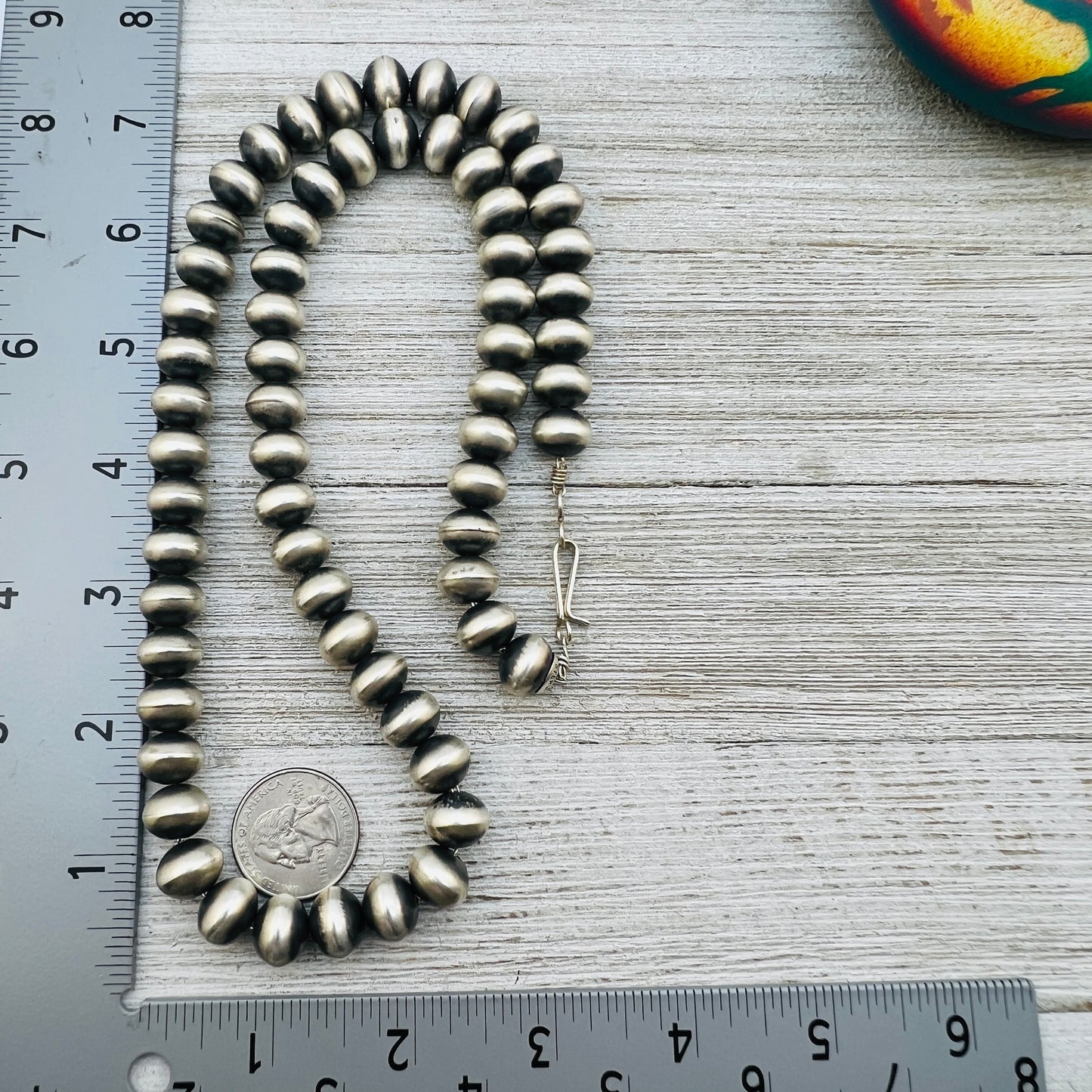 27" Sterling silver Navajo handmade 12mm oval bead Pearl necklace Dorinda Mariano signed