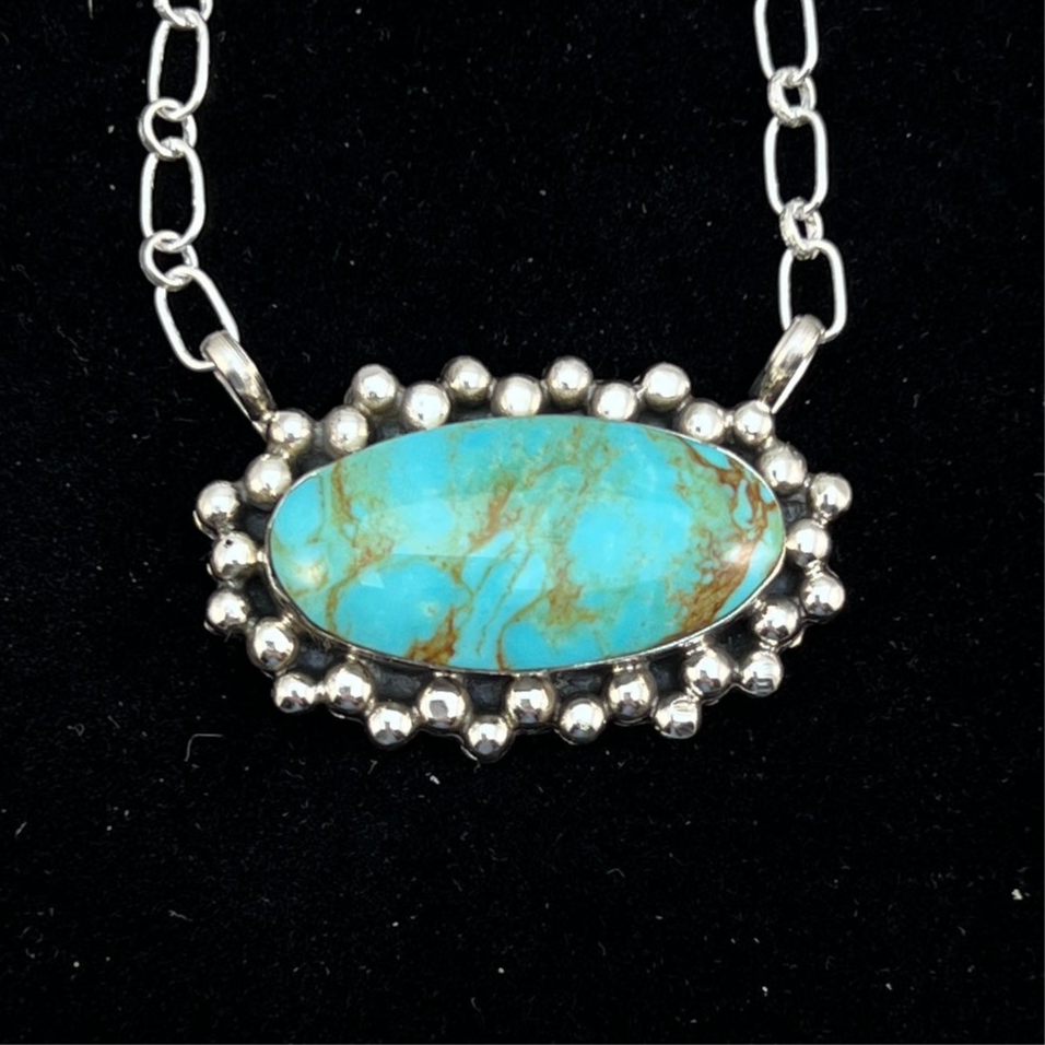 Kingman turquoise oval bar station necklace 3 sterling silver Gregg Yazzie