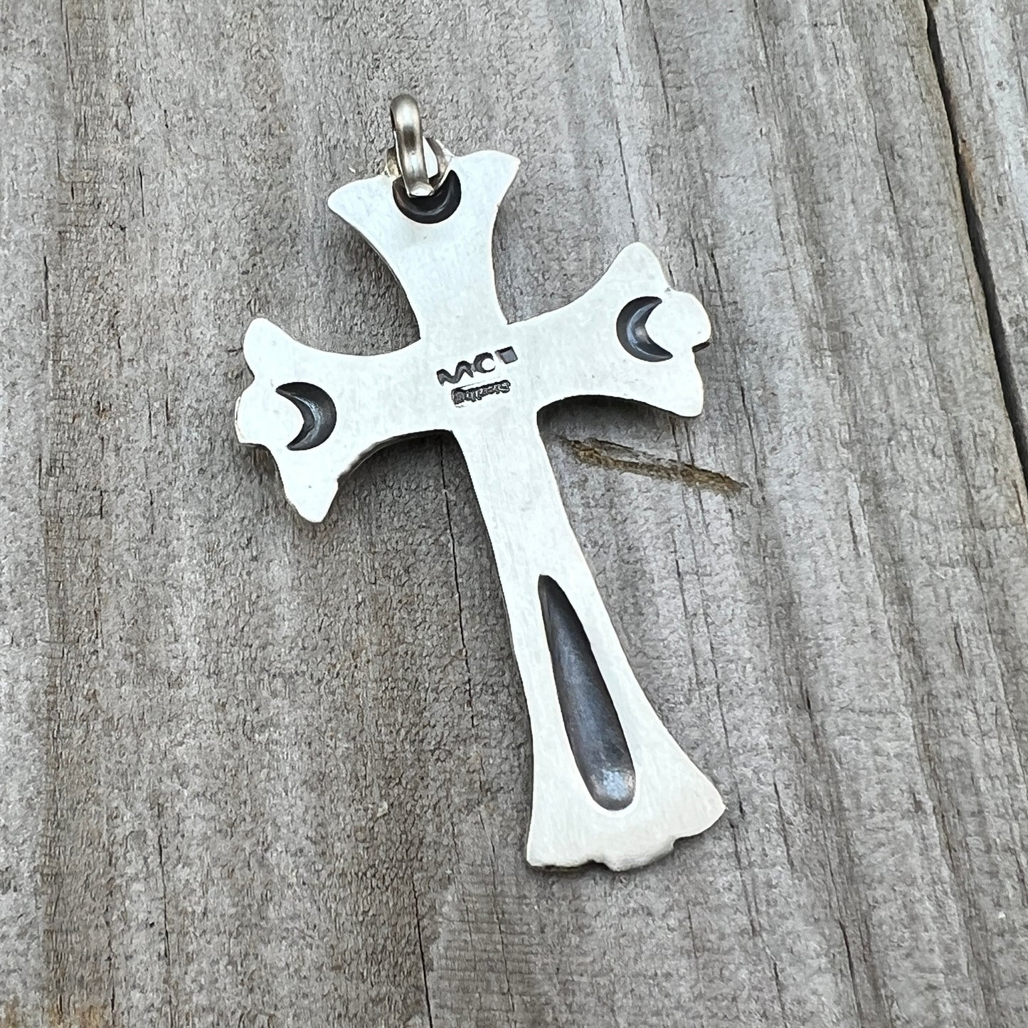 Turquoise Cross Pendant Sterling Silver Navajo handmade Martha Cayatineto 629
