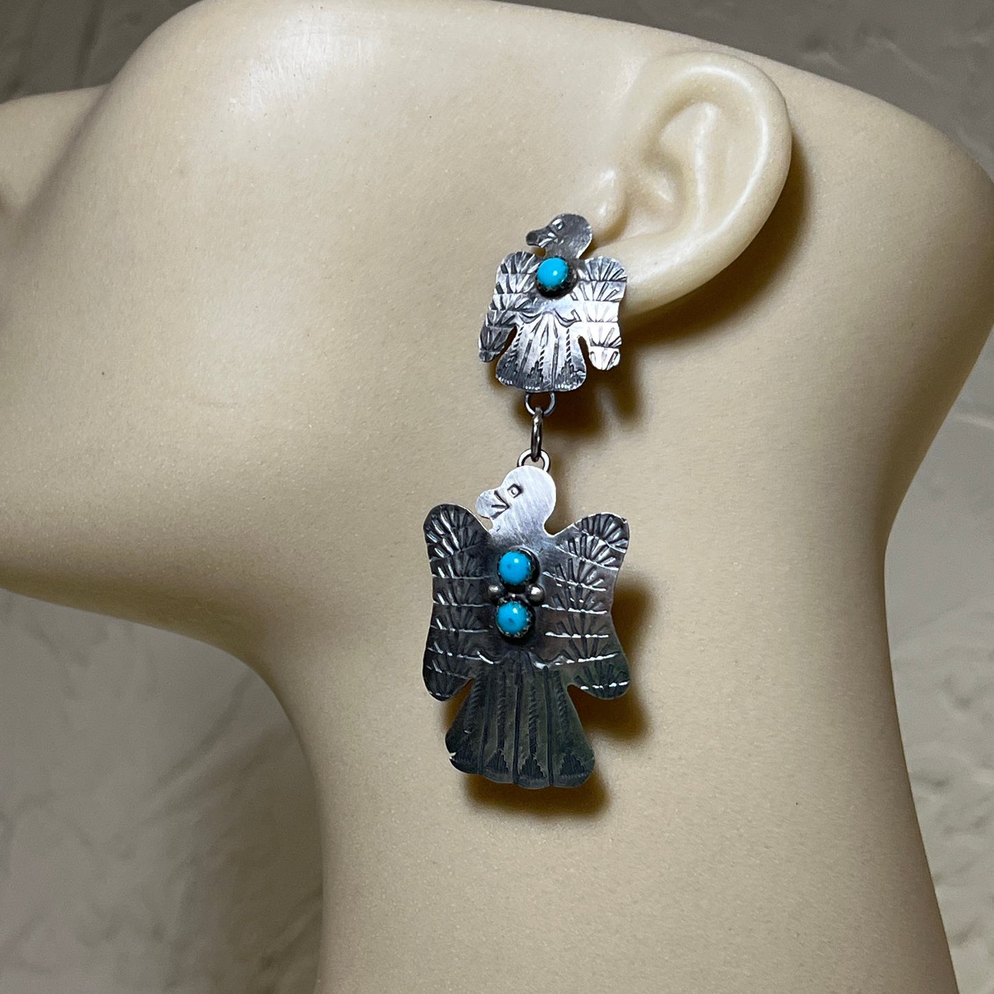 Long Sterling silver Turquoise Thunderbird Earrings Gabrielle Yazzie Sterling Silver 850