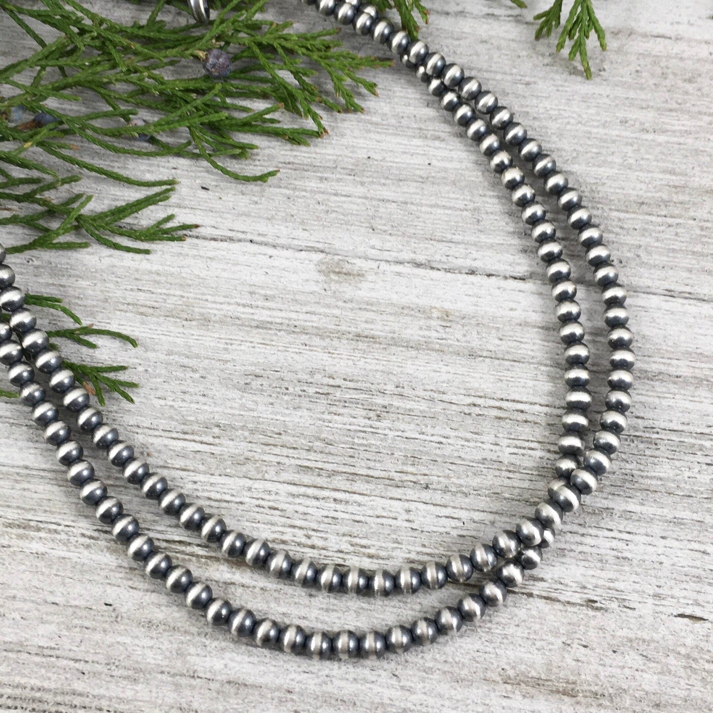Real 925 4mm Oxidized Sterling Silver Bead Necklace Classic Western Southwest Pearl necklace