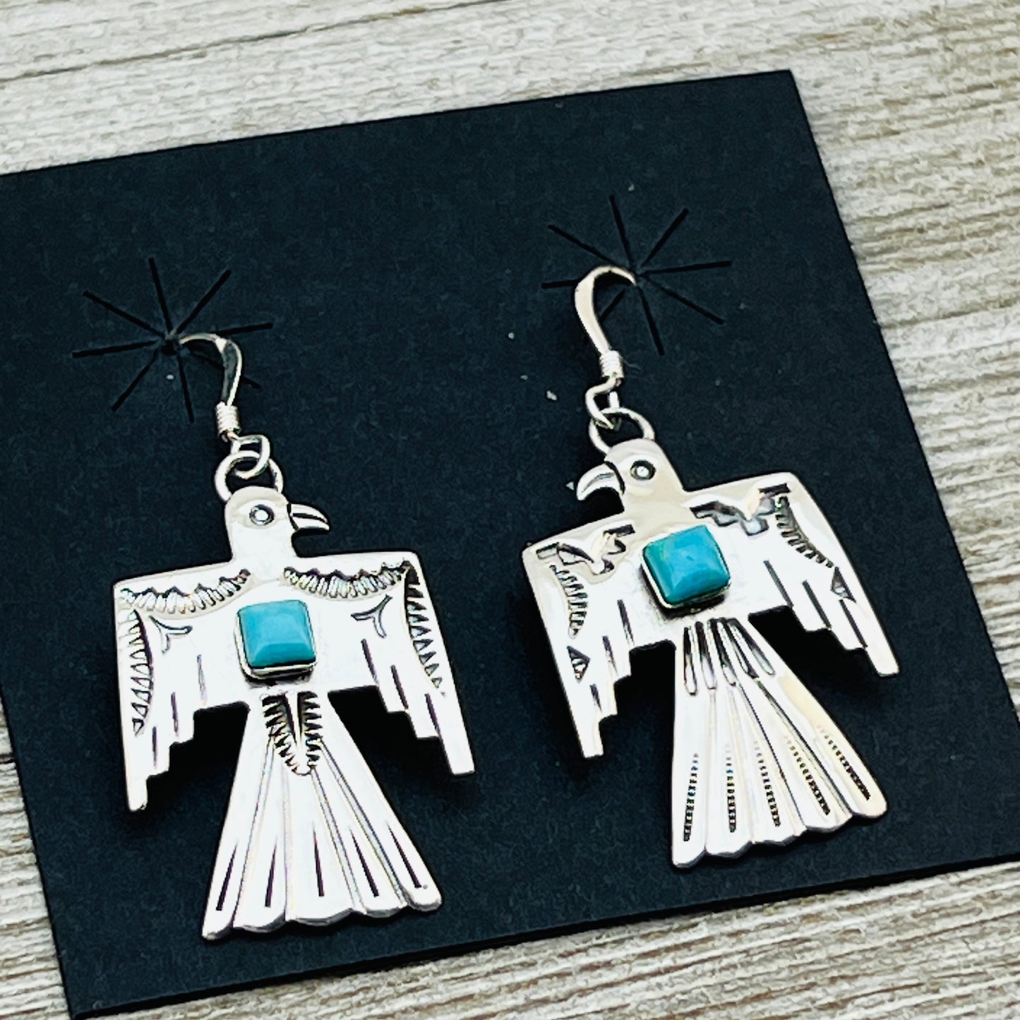 Turquoise Thunderbird Earrings Jeremy Delgarito Navajo sterling silver signed ER27