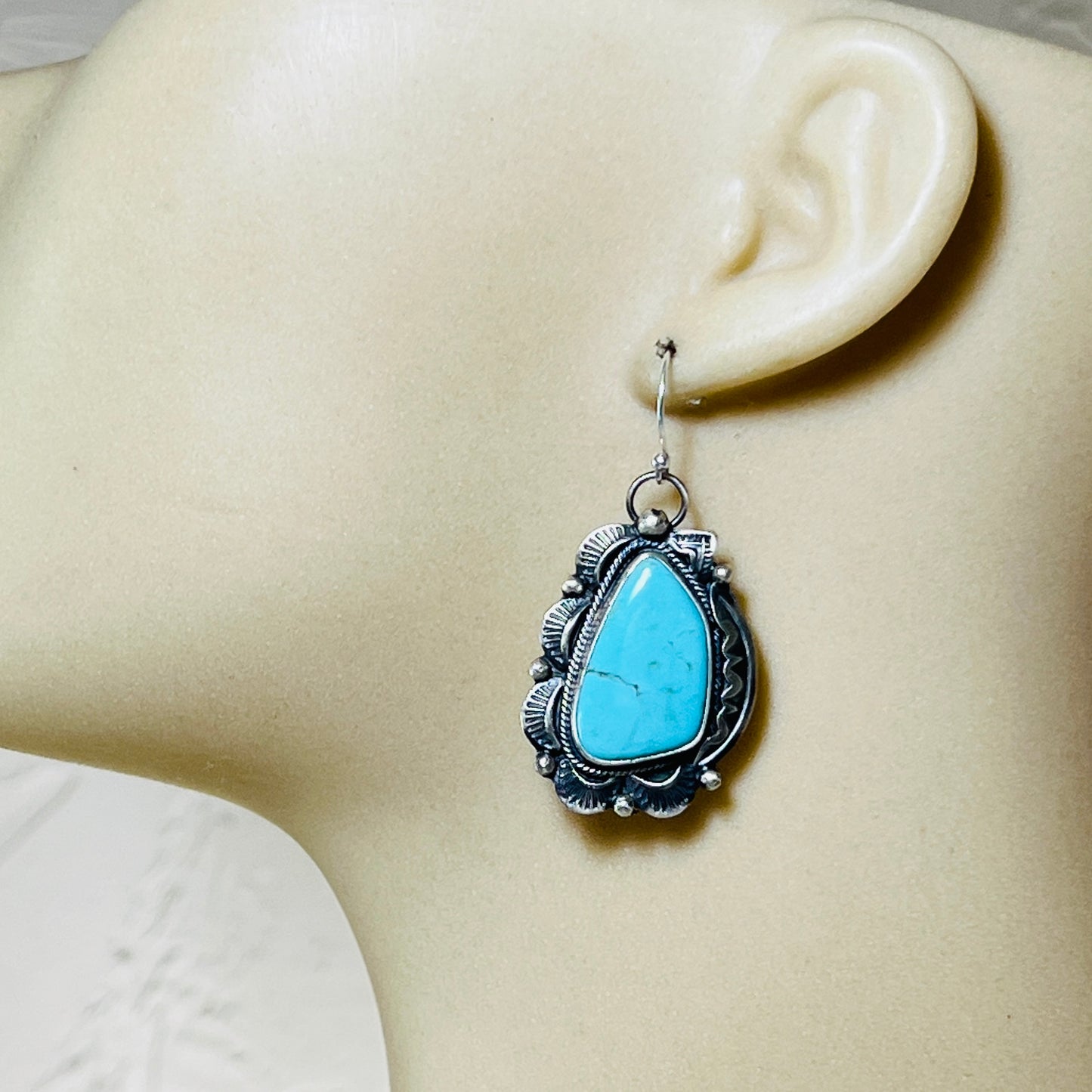 Tyrone turquoise Earrings Jackson Hoskie signed Sterling silver ER6