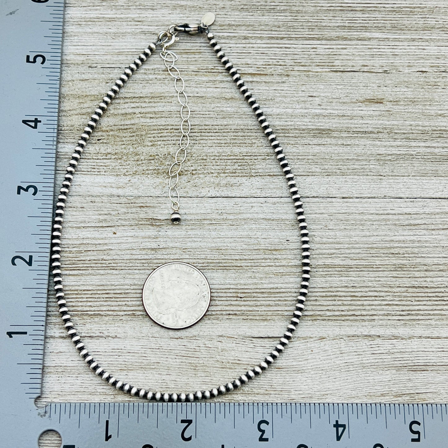 13" 14" 15" 16" 17" adjustable choker, Real Sterling Silver, oxidized, 3mm (small) Bead Necklace, Western Pearl