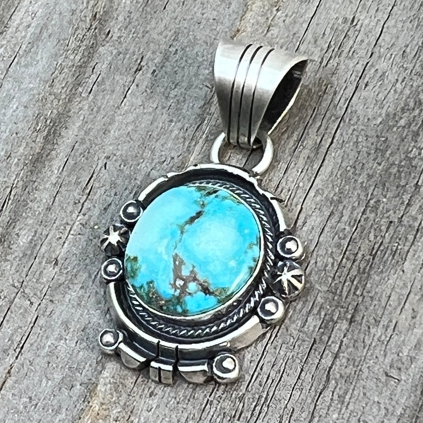 Kingman Turquoise pendant sterling silver Marita Benally Navajo 733