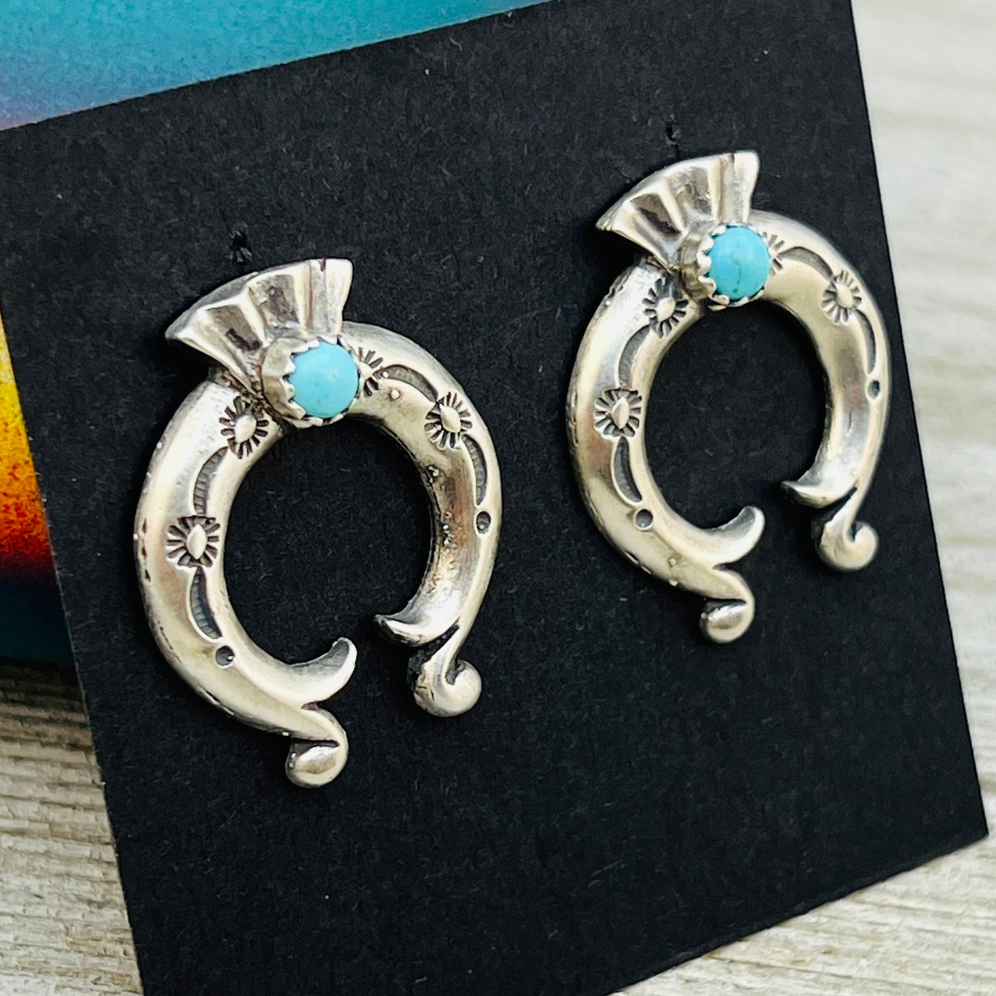1" Turquoise Naja post earrings sterling silver Adrienne Gordon Navajo ER60