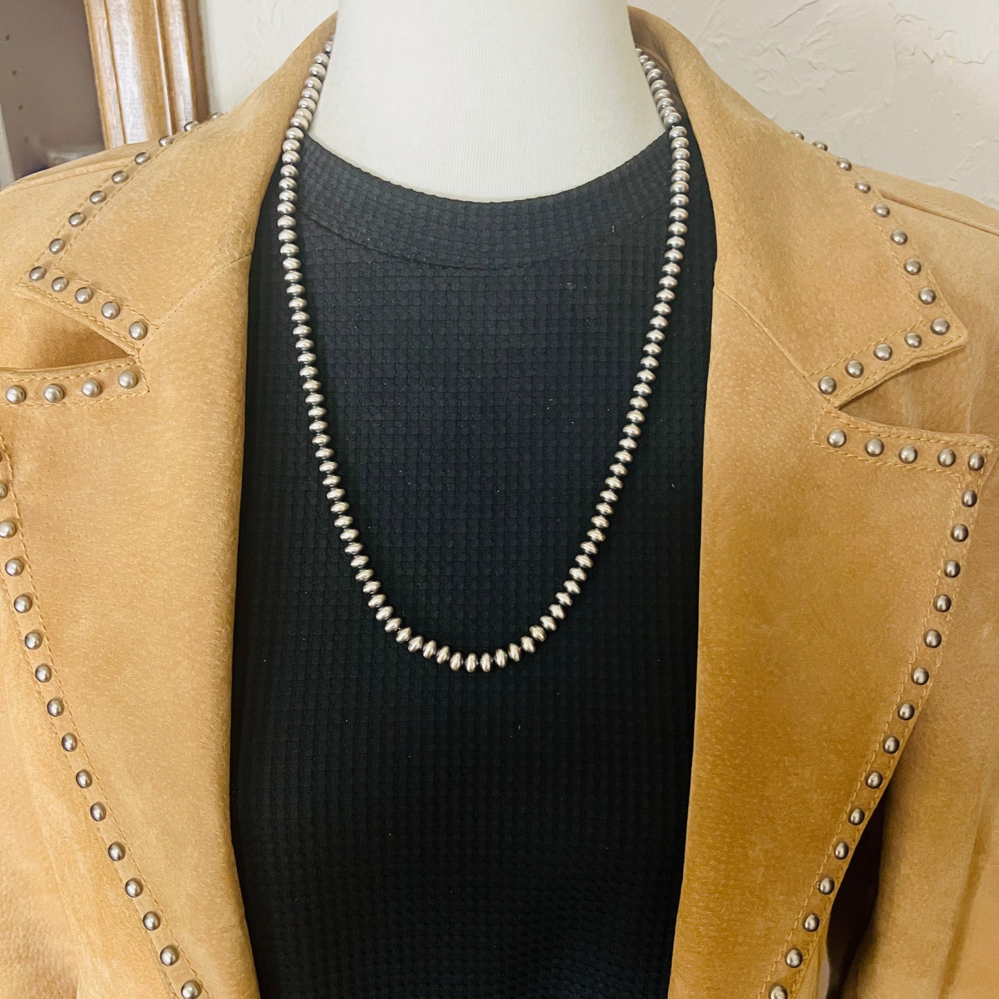 24" Sterling silver Navajo handmade 6mm oval bead Pearl necklace Bryannen Halwood 699