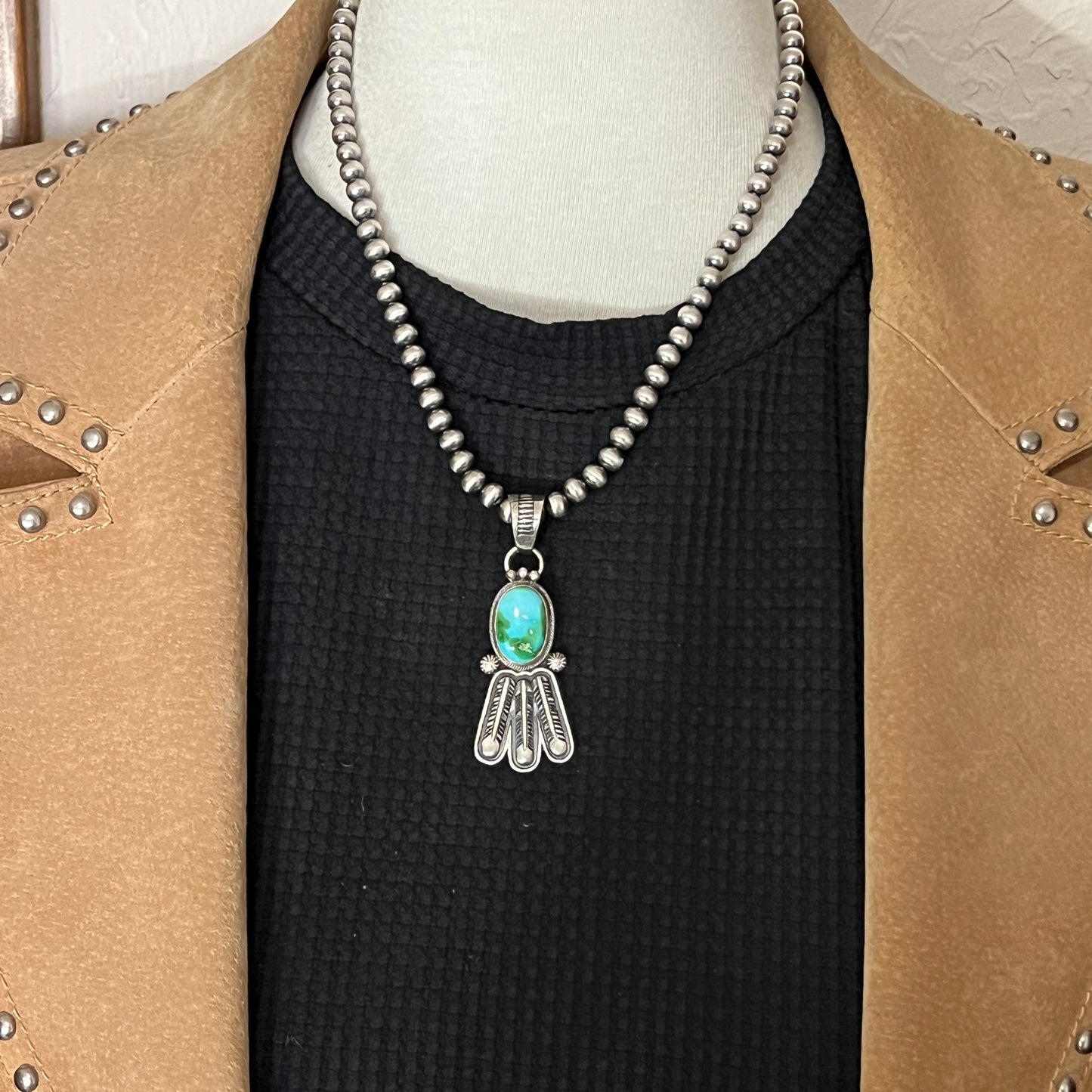 18" Sonoran Turquoise necklace sterling silver 6mm bead Verley Betone Navajo 773