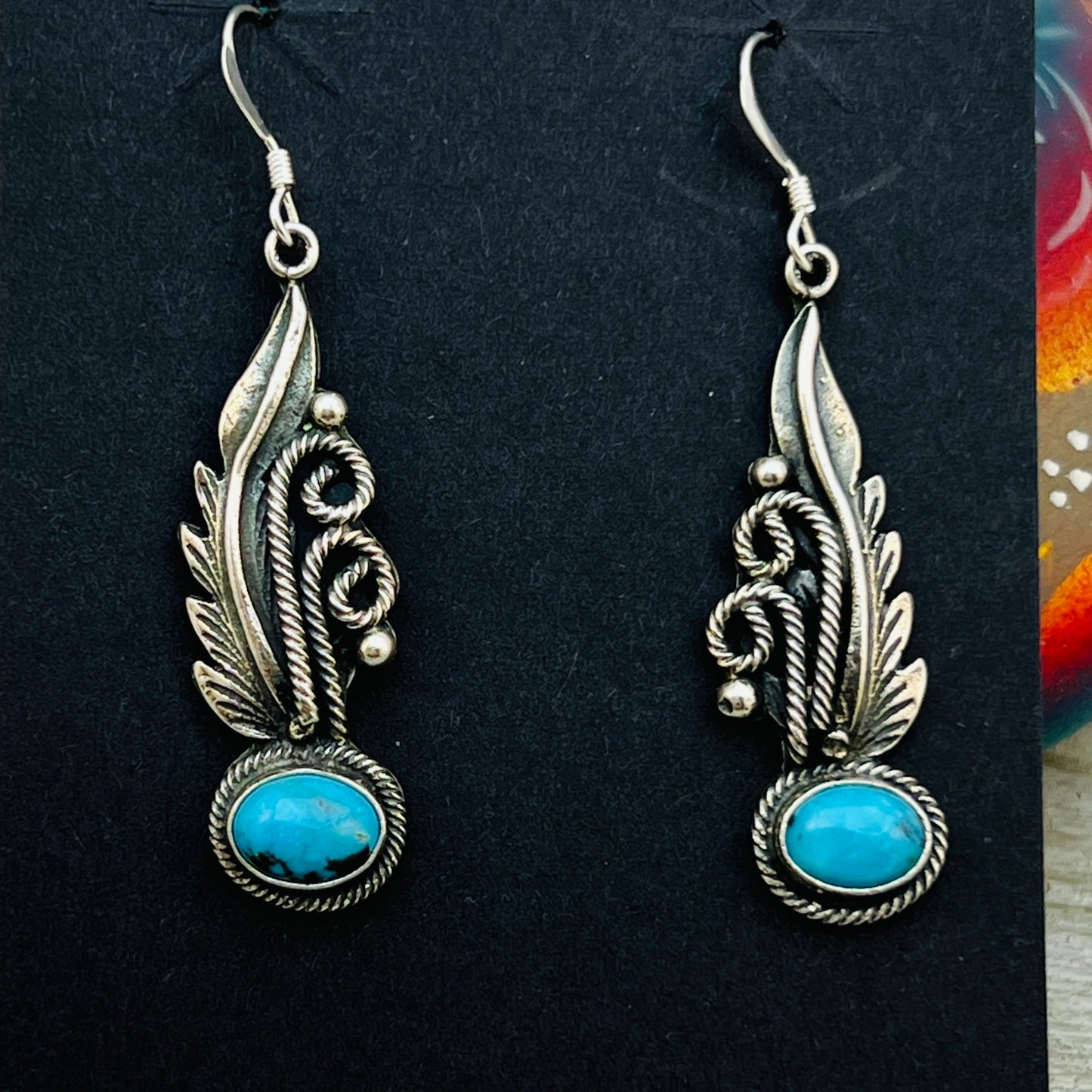 Turquoise  earrings sterling silver Genevieve Francisco Navajo handmade ER32