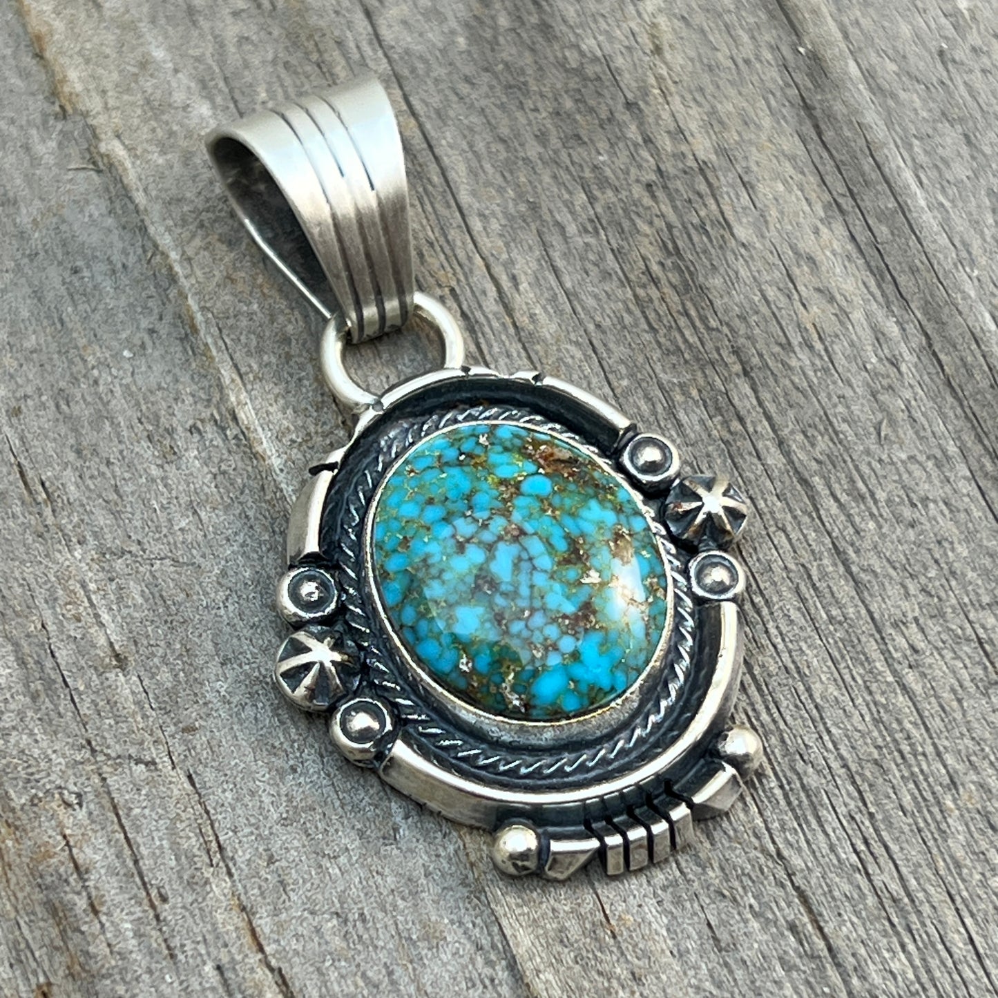 Kingman Turquoise pendant sterling silver Marita Benally Navajo 746