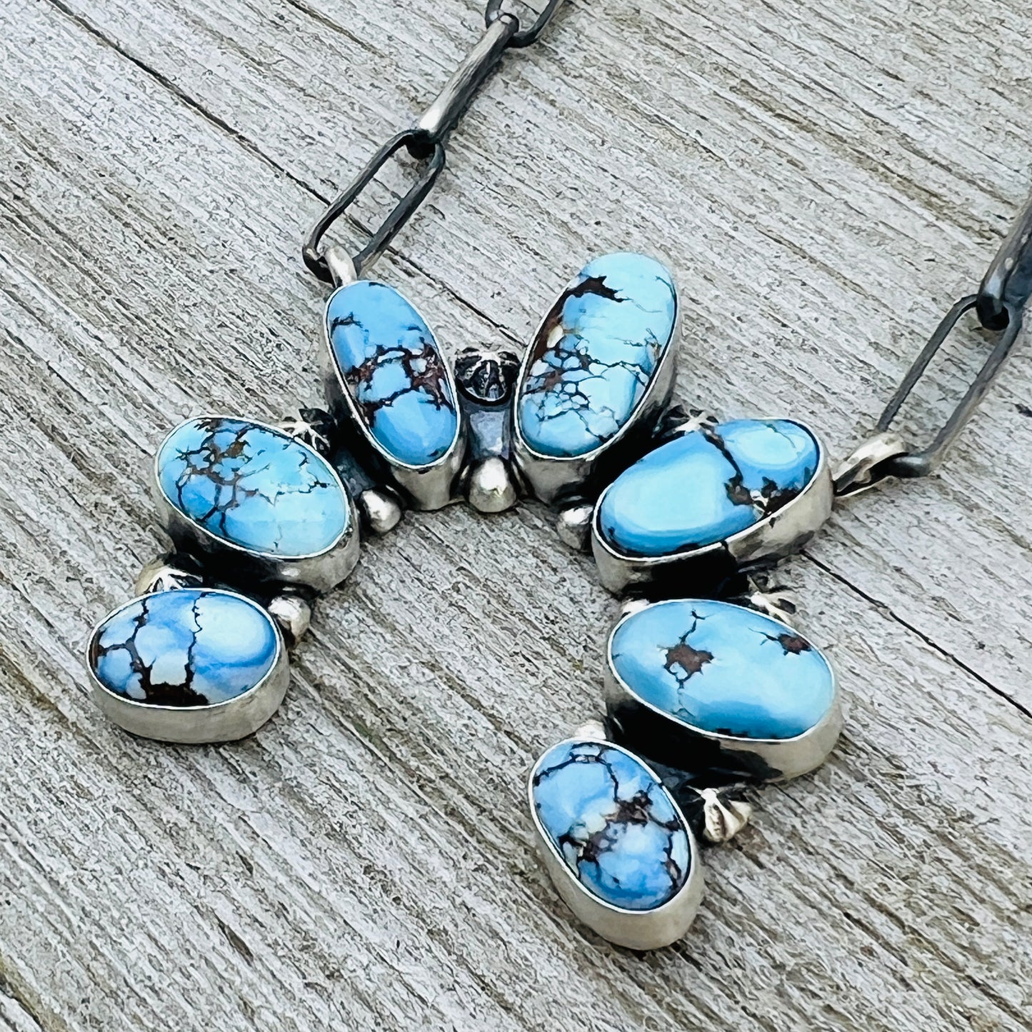 Golden Hills Turquoise Naja Necklace Sterling Silver Handmade paperclip Chain Darrin Livingston
