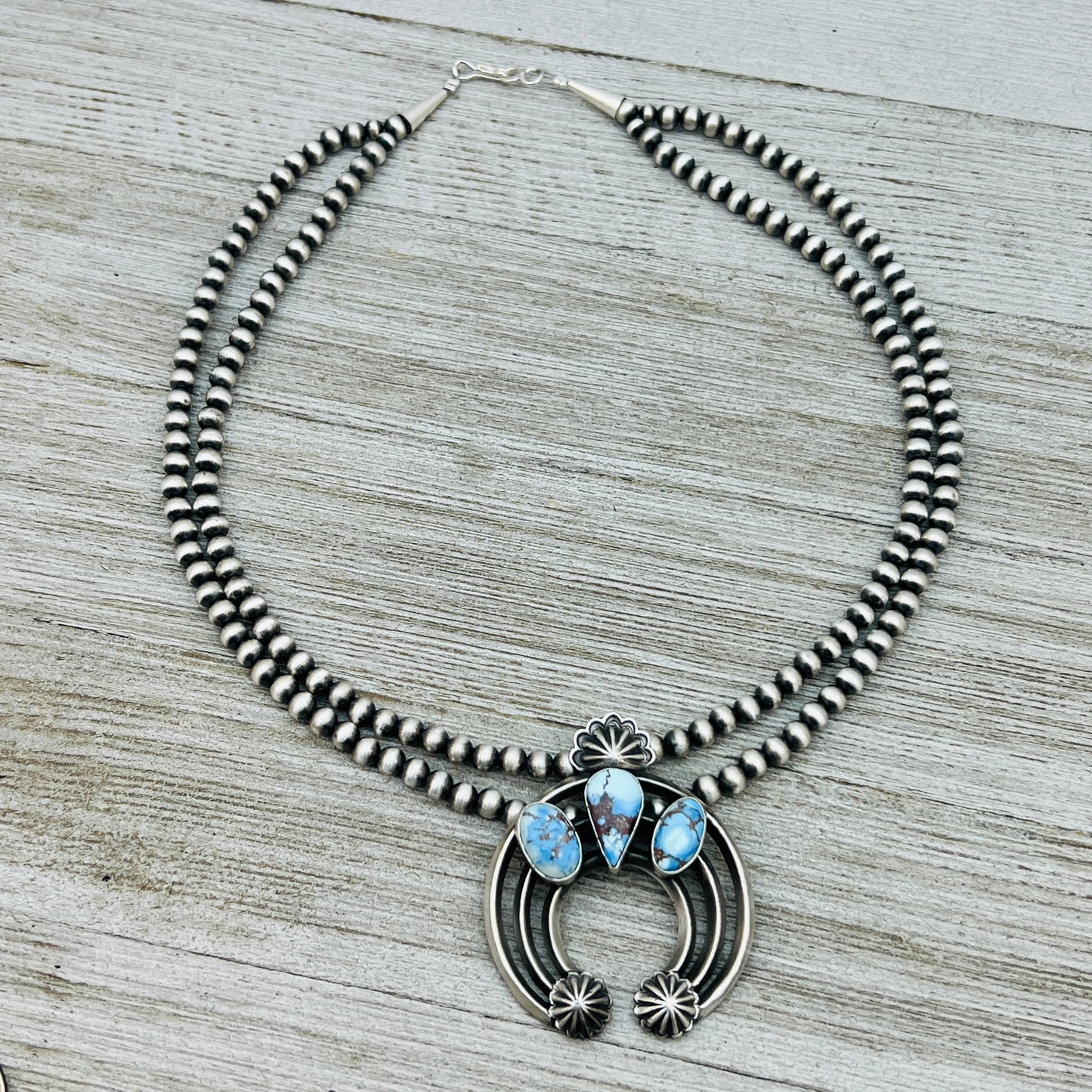 17 1/2" Golden Hills Turquoise Naja necklace sterling silver Navajo Davey Morgan NK3