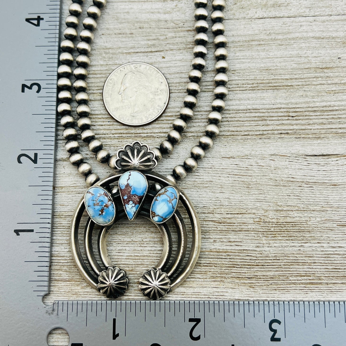 17 1/2" Golden Hills Turquoise Naja necklace sterling silver Navajo Davey Morgan NK3