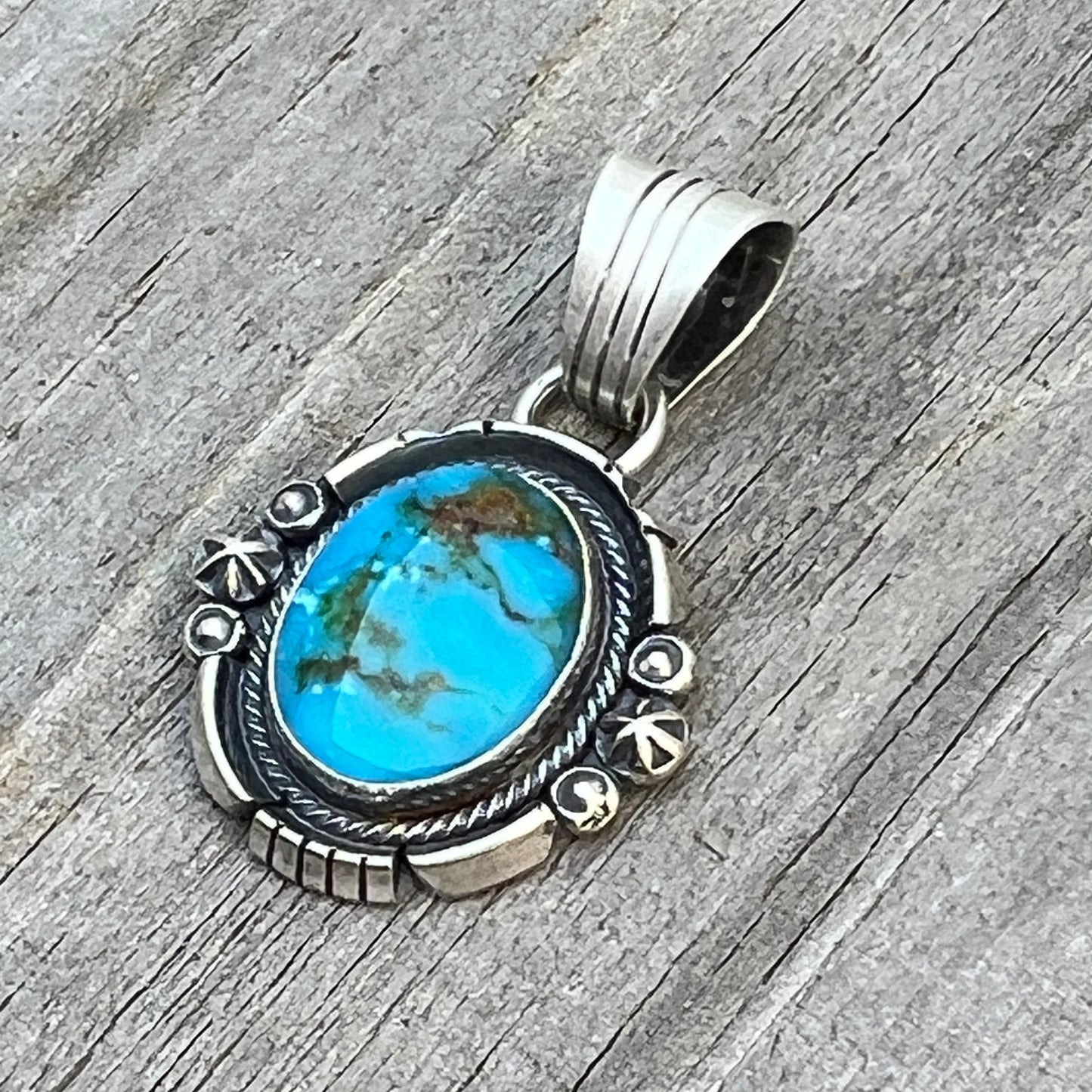 Kingman Turquoise pendant sterling silver Marita Benally Navajo 739