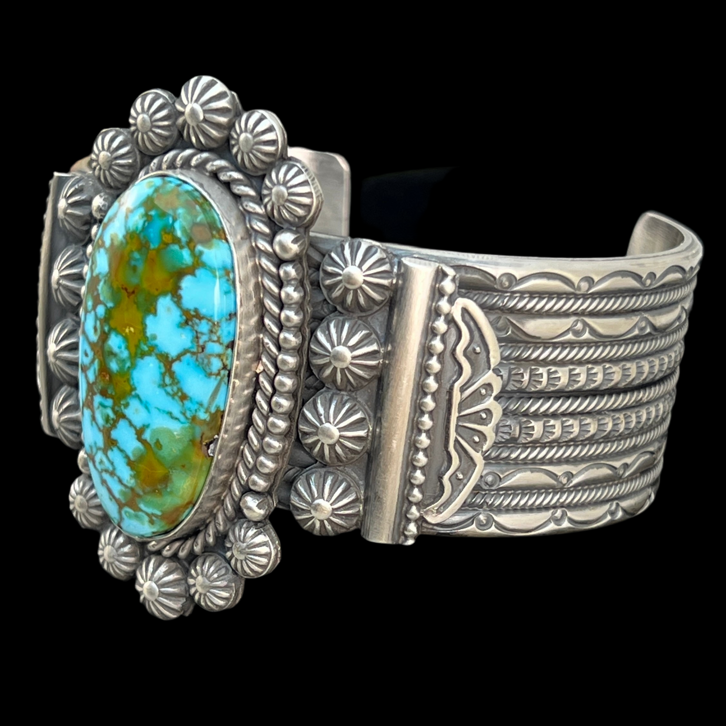 Polychrome Kingman Turquoise Bracelet, Sterling Silver 7 1/4" Michael Calladitto