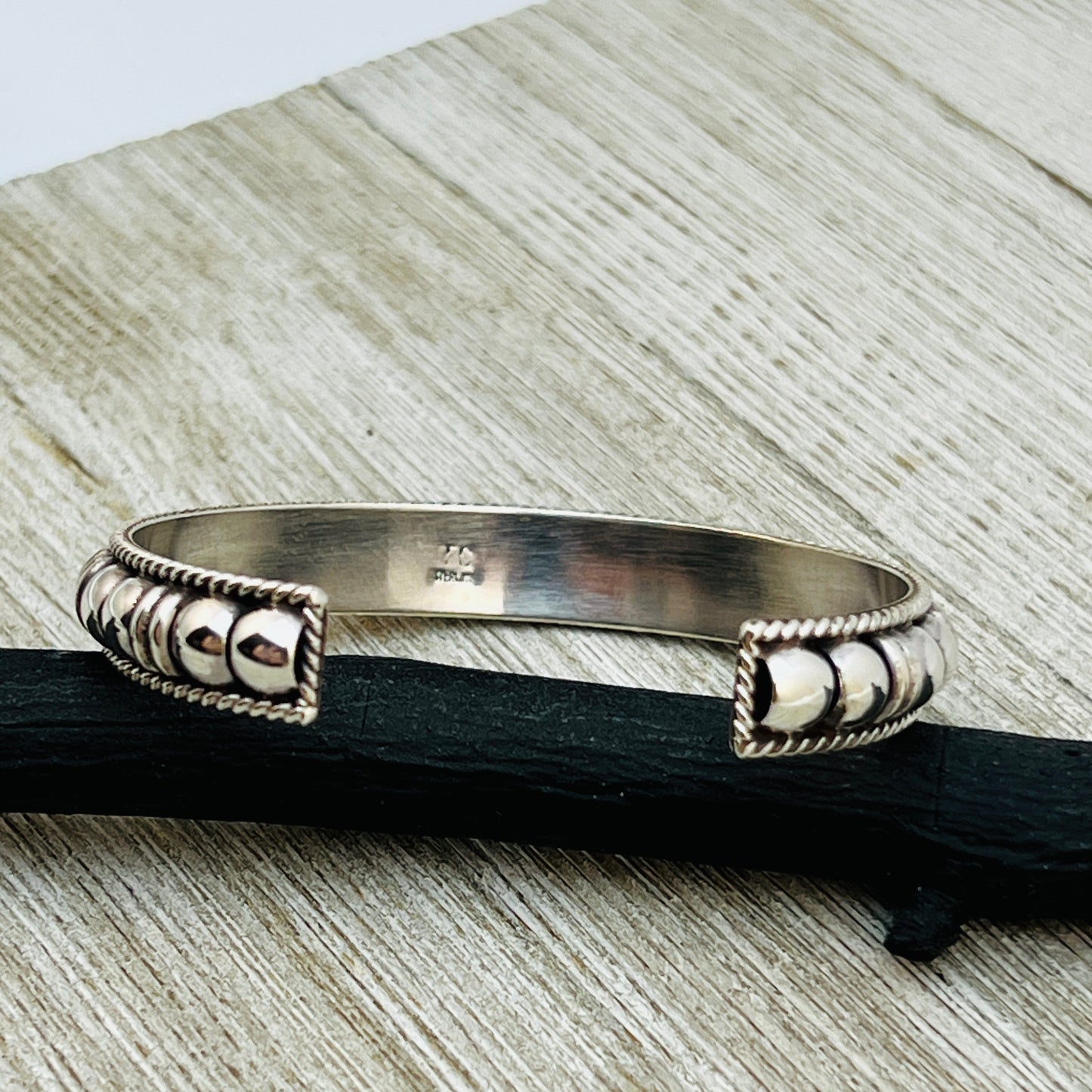 6 1/2" All Silver modern Narrow Cuff Bracelet Thomas Charley Sterling Stackable BR31