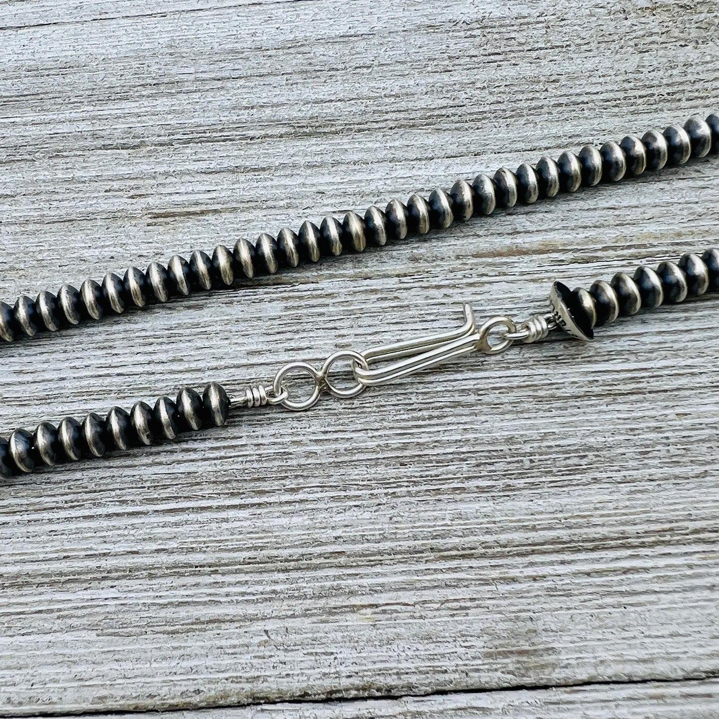 18" Sterling silver Navajo handmade 5mm saucer bead Pearl necklace Dorinda Mariano