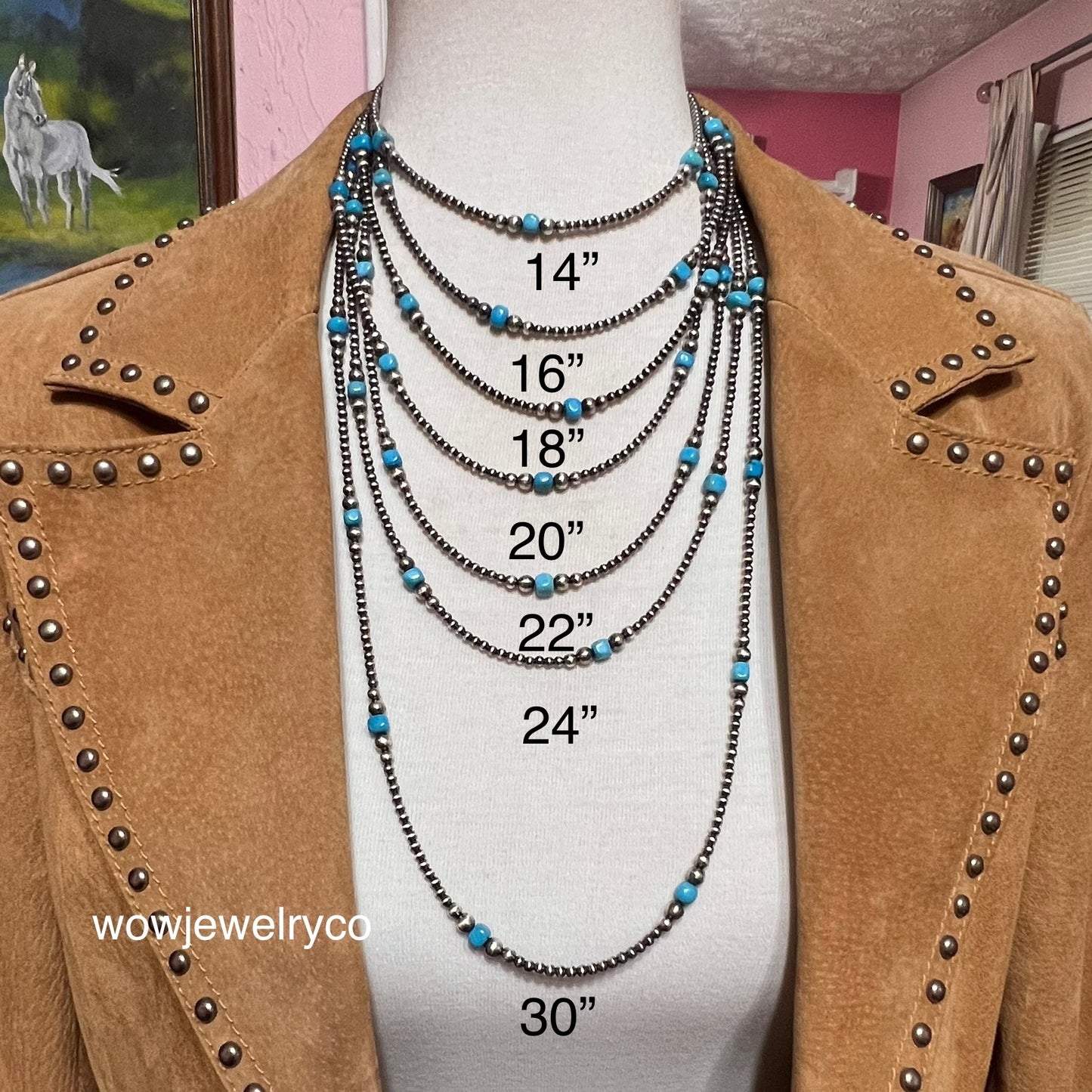 Real 925 Sterling Silver Pearls Graduated Turquoise Bead Necklace Oxidized Pearl Western Jewelry