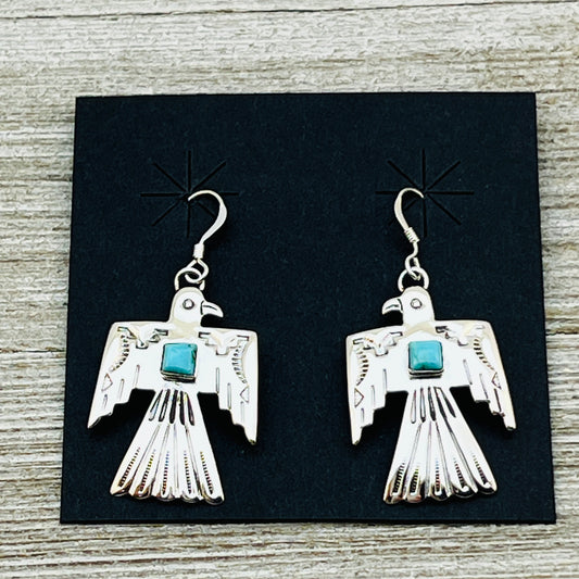 Turquoise Thunderbird Earrings Jeremy Delgarito Navajo sterling silver signed ER21