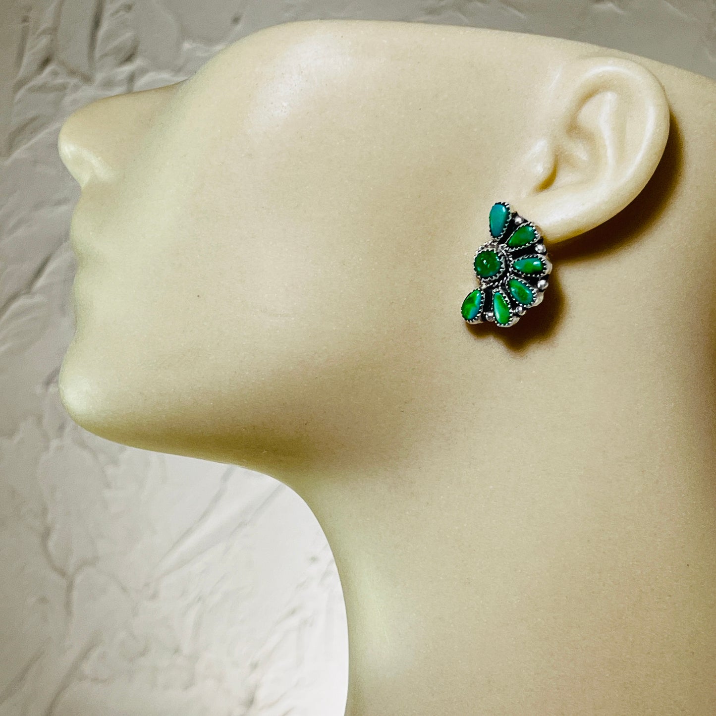 Bright Green Sonoran Gold turquoise Half Cluster earrings Justina Wilson Navajo 880