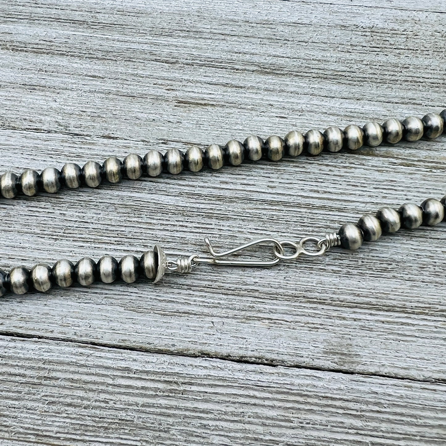 24" Sterling silver Navajo handmade 6mm oval bead Pearl necklace Bryannen Halwood 699
