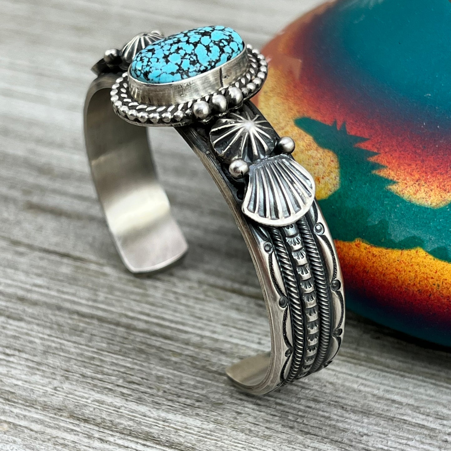 Kingman Black web spiderweb turquoise Bracelet Michael Calladitto Heavy made