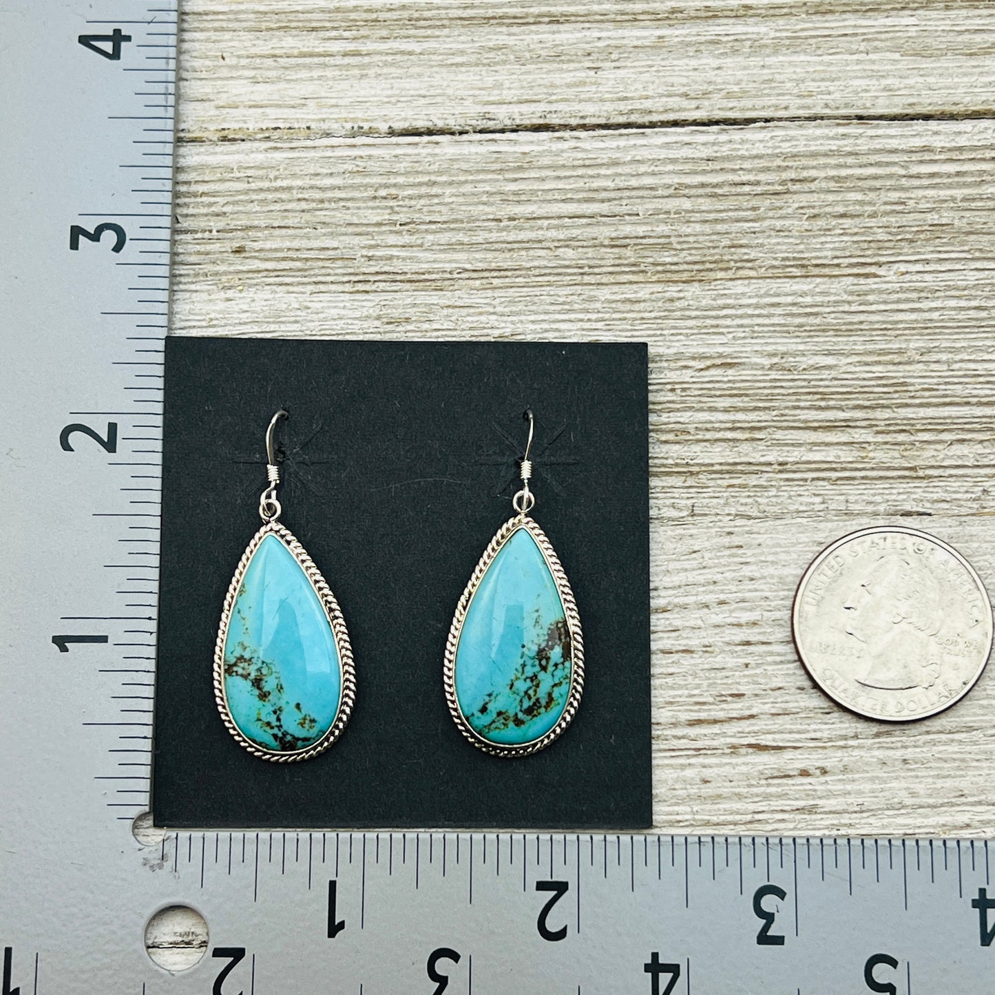 Blue turquoise teardrop earrings sterling silver Sharon McCarthy Navajo ER54