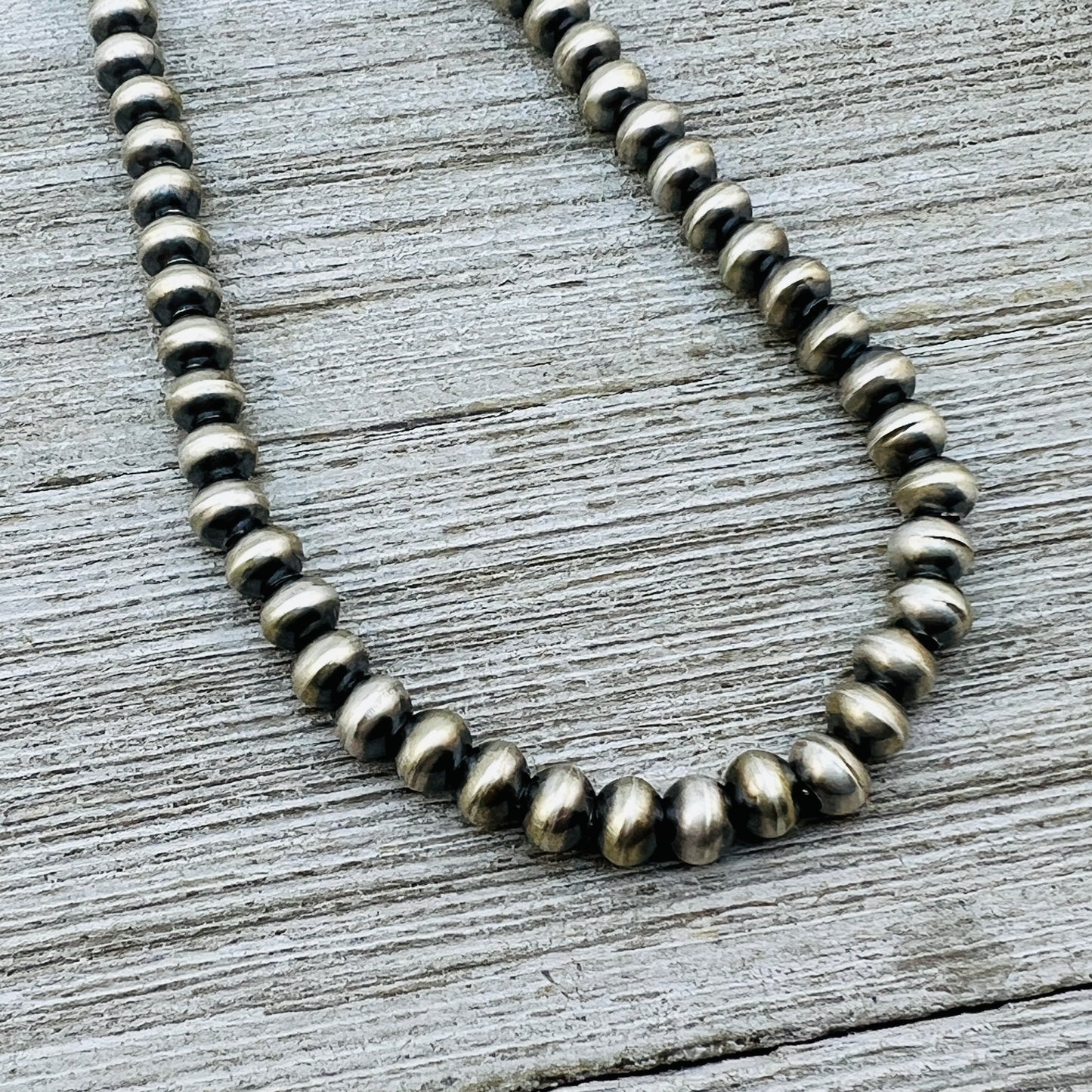 24" Sterling silver Navajo handmade 6mm oval bead Pearl necklace Bryannen Halwood 699