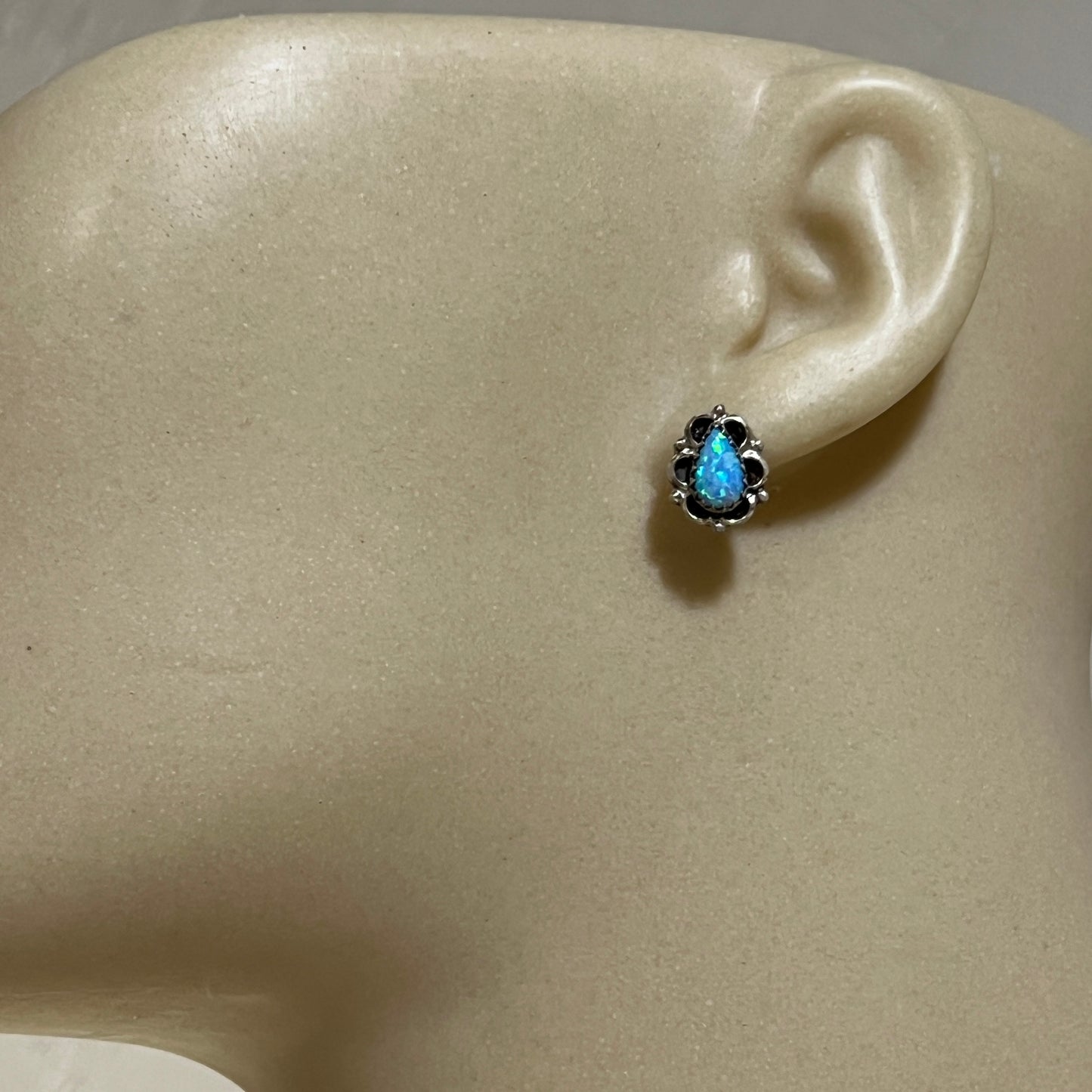 Blue Opal Small Teardrop Stud Earrings, Sterling silver