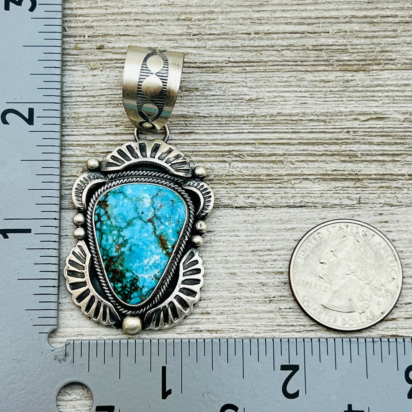 Blue Kingman Spiderweb Turquoise Pendant Navajo Sterling silver Jackson Hoskie
